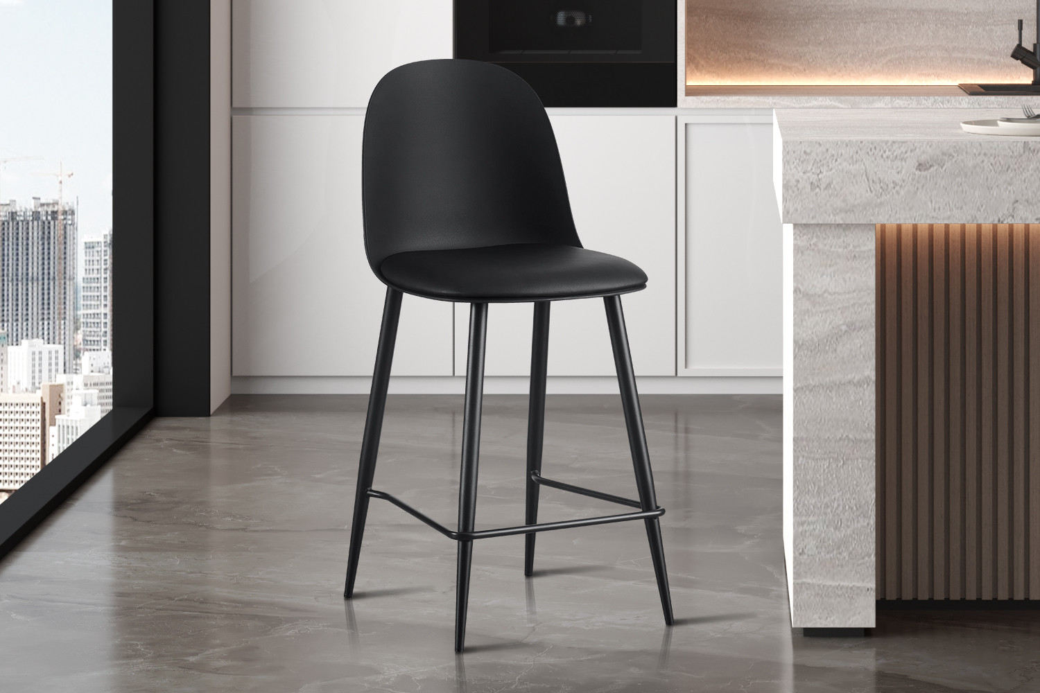 Image 2 for NEW - Counterstoel Jasmin Zitting PP kussen PU Zwart