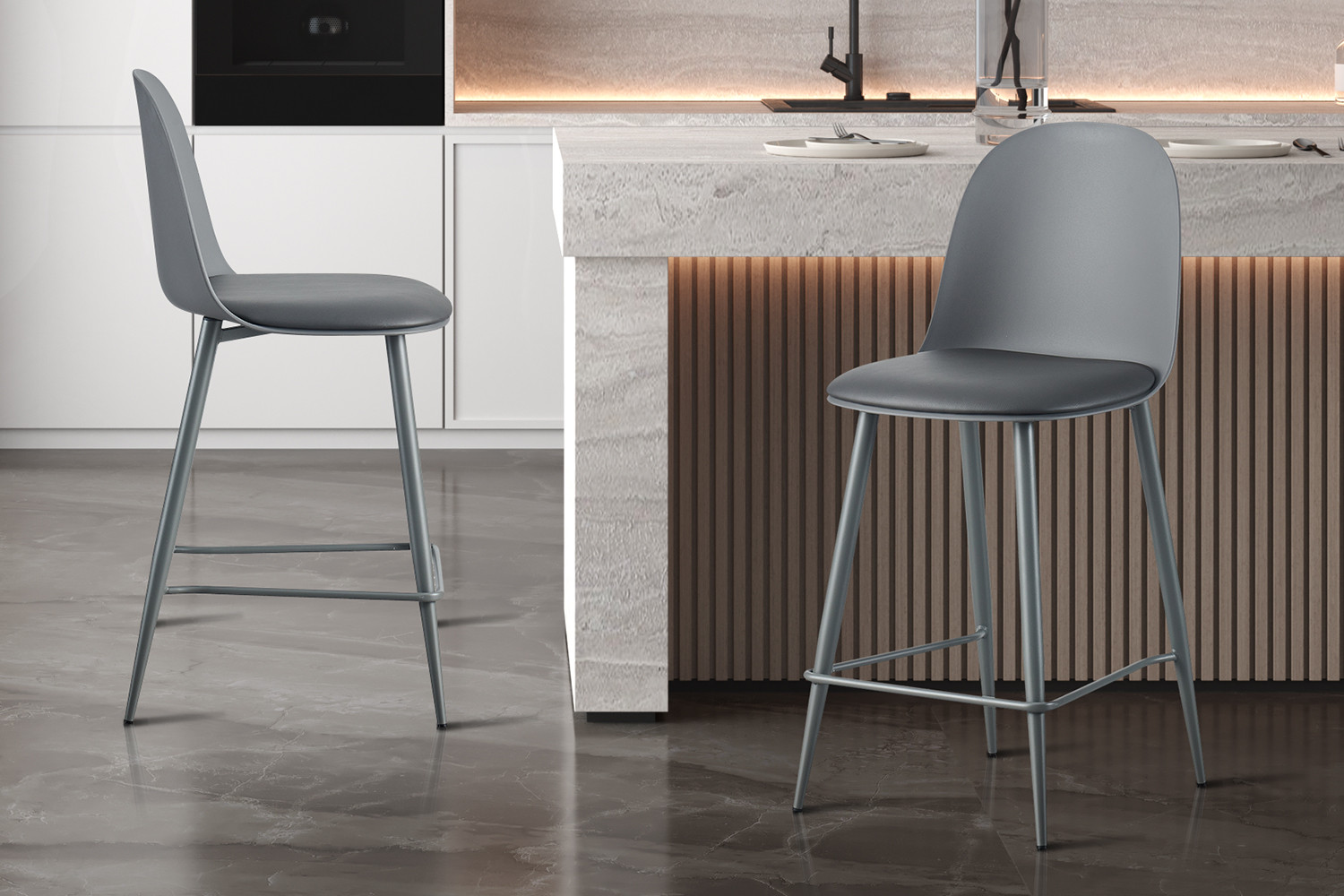 Image 1 for NEW - Counterstoel Jasmin Zitting PP kussen PU Grijs