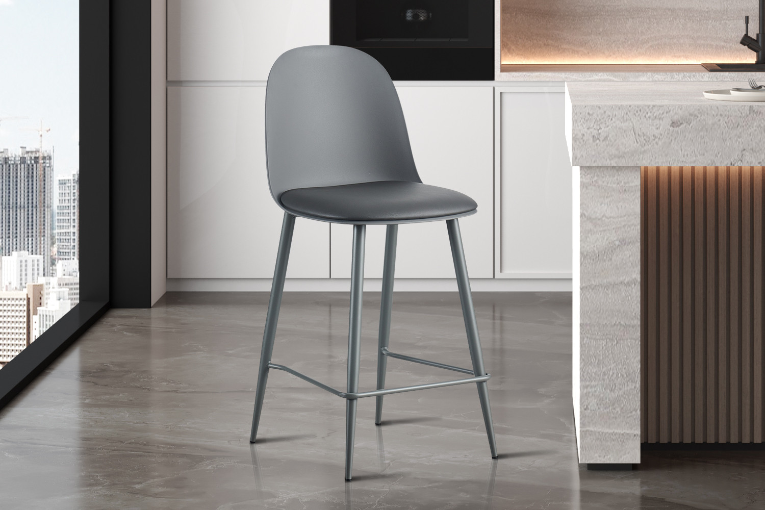 Image 2 for NEW - Counterstoel Jasmin Zitting PP kussen PU Grijs