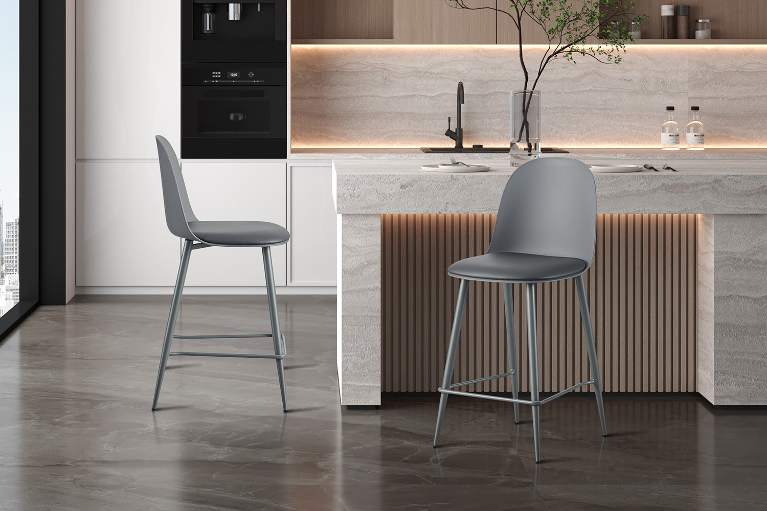 Image 3 for NEW - Counterstoel Jasmin Zitting PP kussen PU Grijs