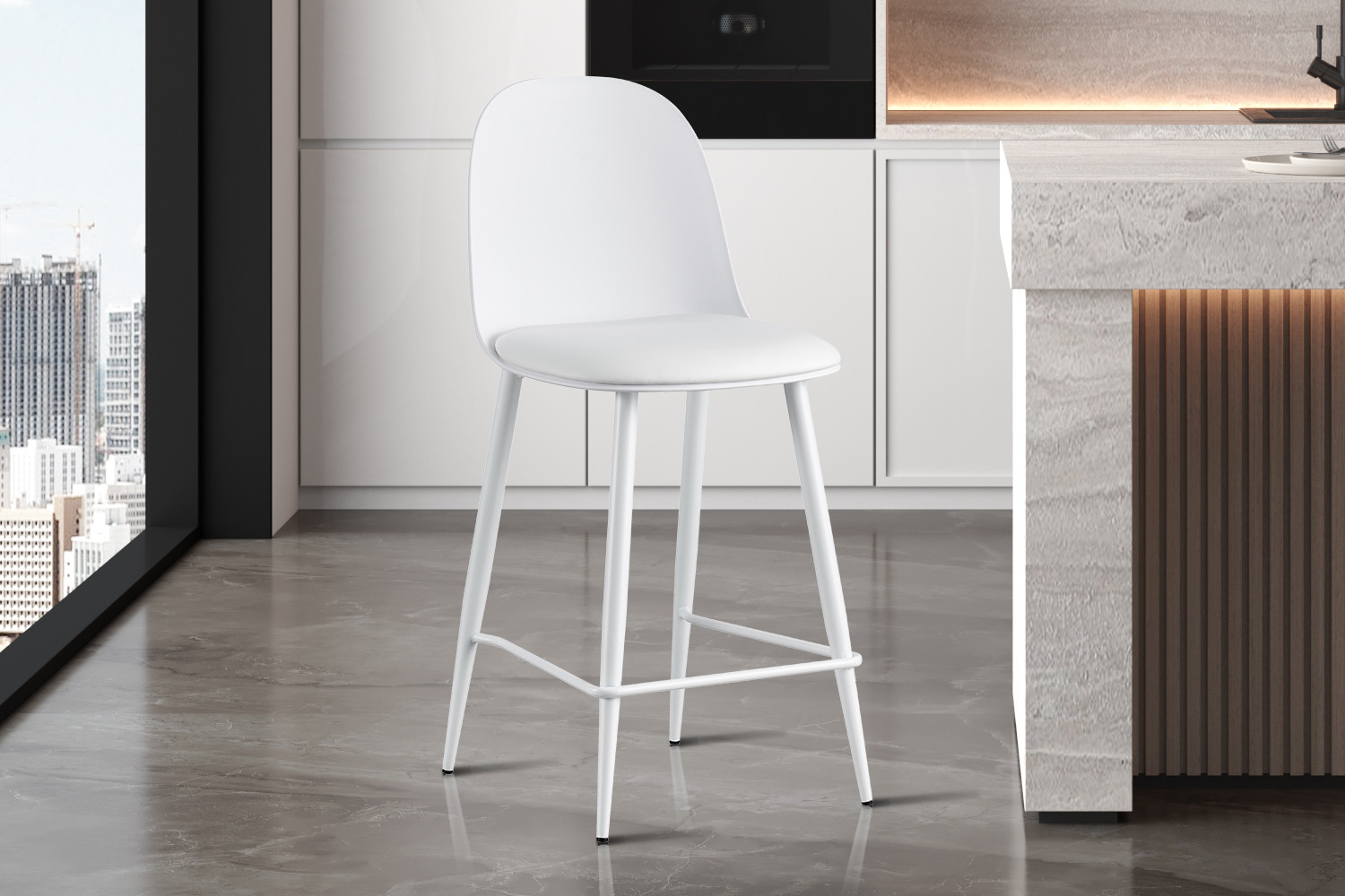 Image 2 for NEW - Counterstoel Jasmin Zitting PP kussen PU Wit