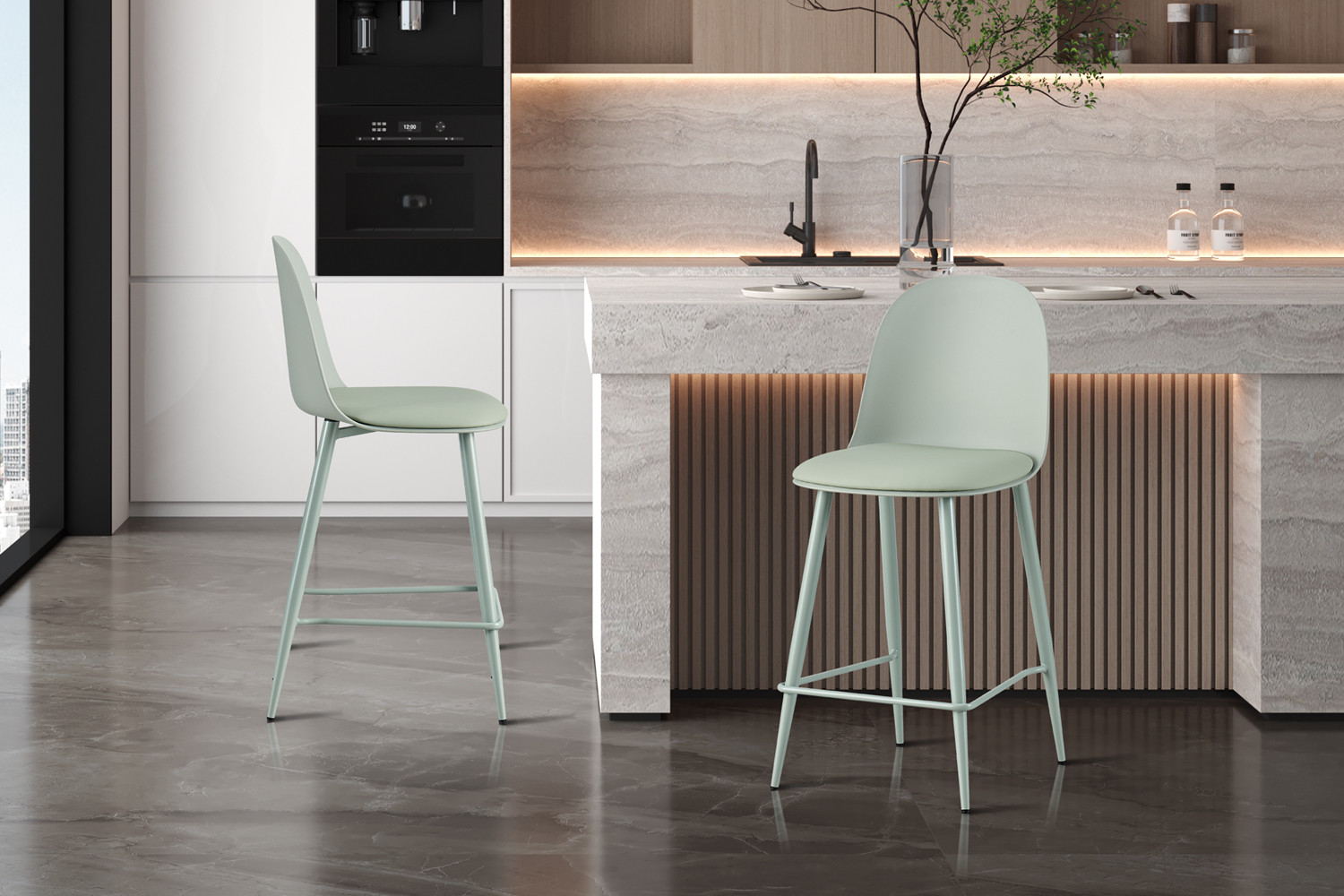 Image 3 for NEW - Counterstoel Jasmin Zitting PP kussen PU Grijs-groen