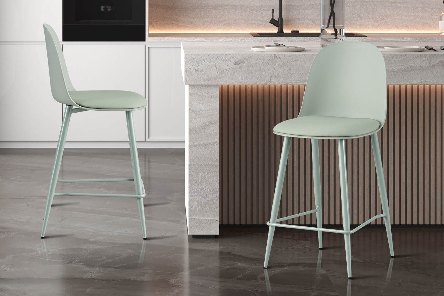 Image 1 for NEW - Counterstoel Jasmin Zitting PP kussen PU Grijs-groen