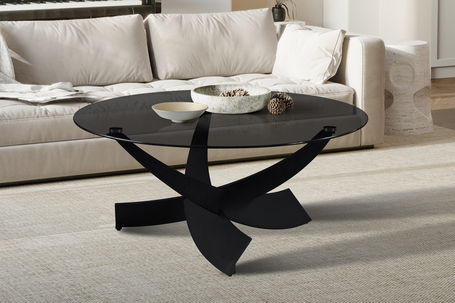 Image 1 for NEW - Salontafel Weston Rond Grijs helder glas