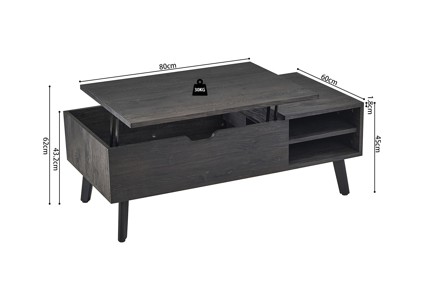 Image 13 for NEW - Salontafel Justine Opklapbare top Decor Donkerbruin