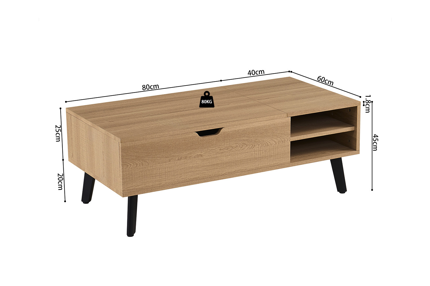 Image 12 for NEW - Salontafel Justine Opklapbare top Decor Eik Naturel