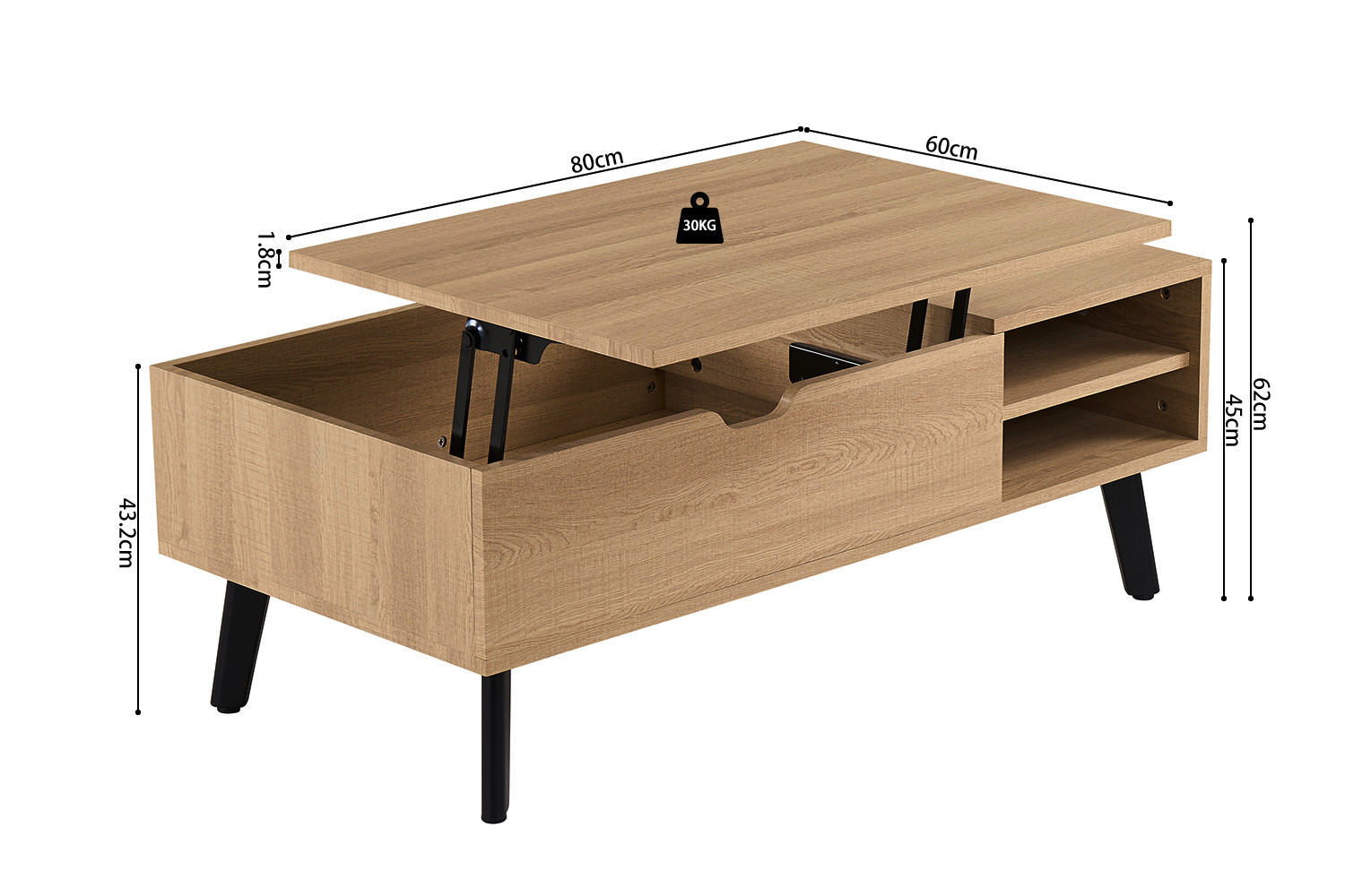 Image 13 for NEW - Salontafel Justine Opklapbare top Decor Eik Naturel