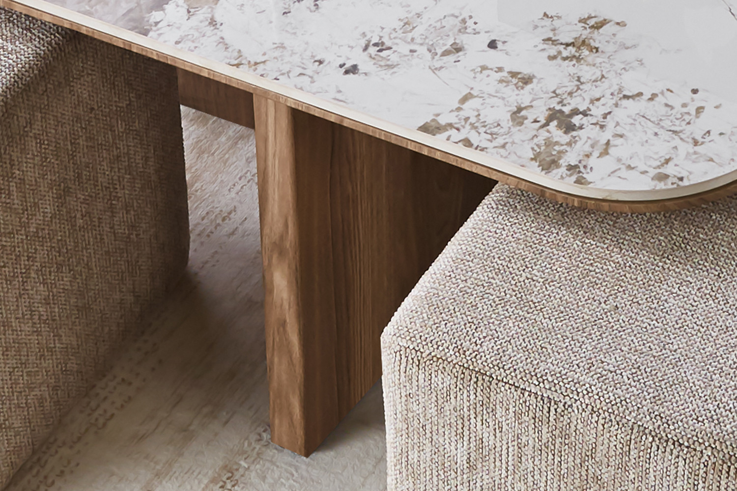 Image 5 for NEW - Salontafel Evora met 4 poefs stof Glanzend Steen Pandora