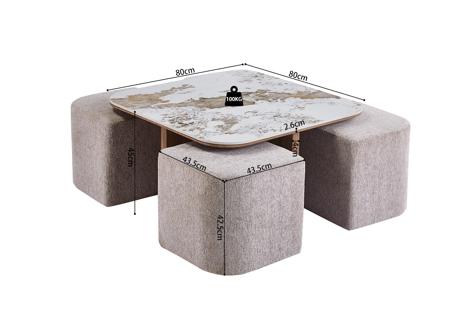 Image 7 for NEW - Salontafel Evora met 4 poefs stof Glanzend Steen Pandora