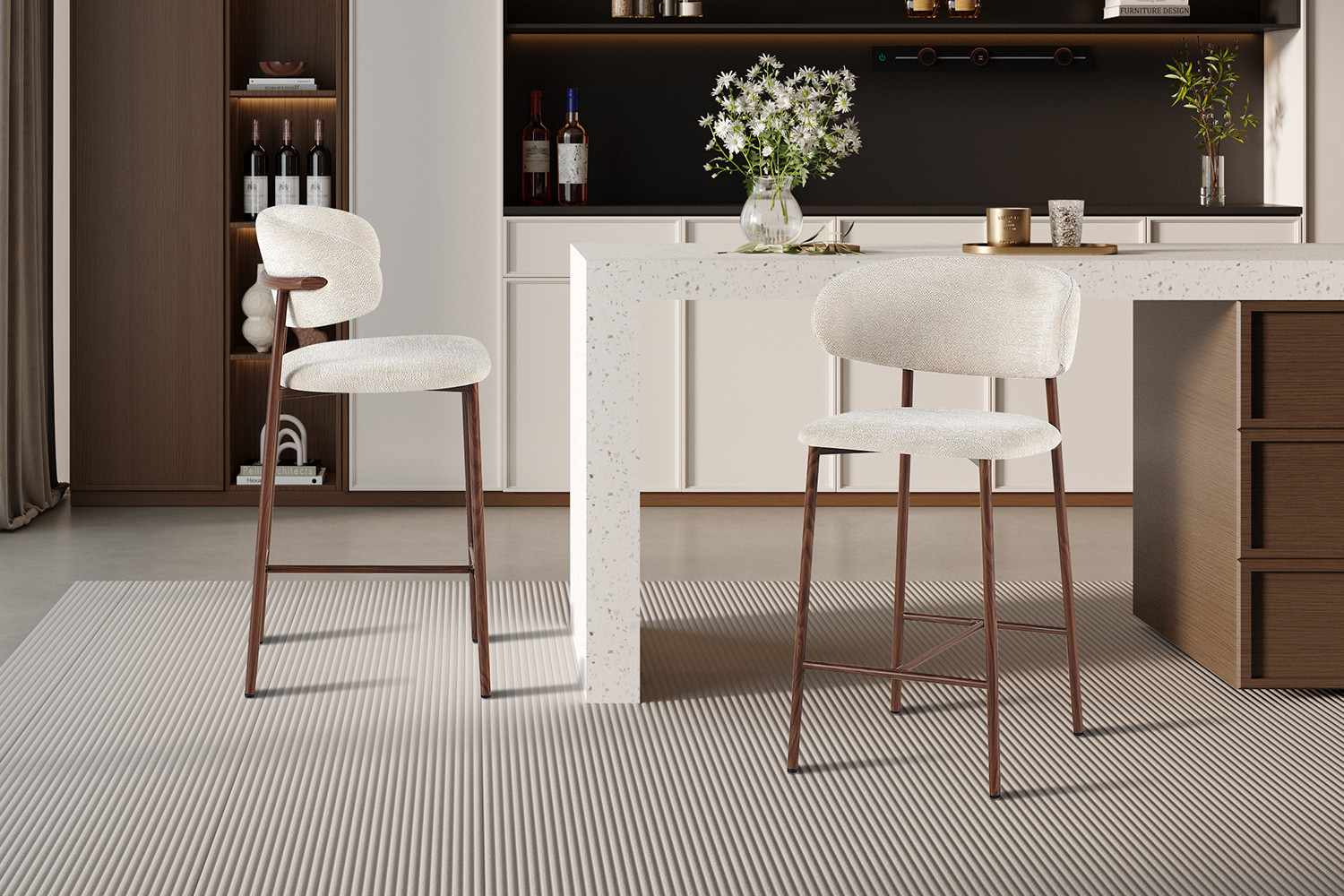 Image 3 for NEW - Counterstoel Coco Walnoot - Stof Raven 24 Beige