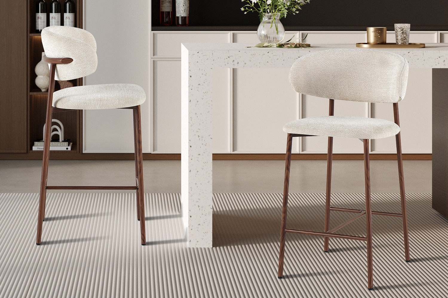 Image 1 for NEW - Counterstoel Coco Walnoot - Stof Raven 24 Beige
