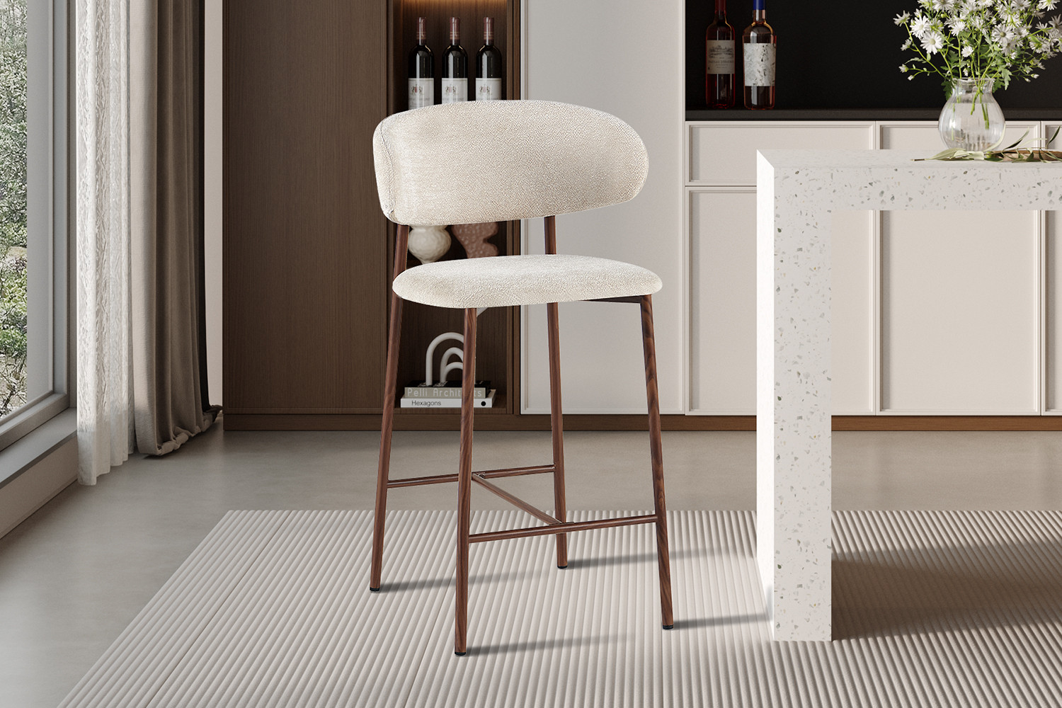 Image 2 for NEW - Counterstoel Coco Walnoot - Stof Raven 24 Beige