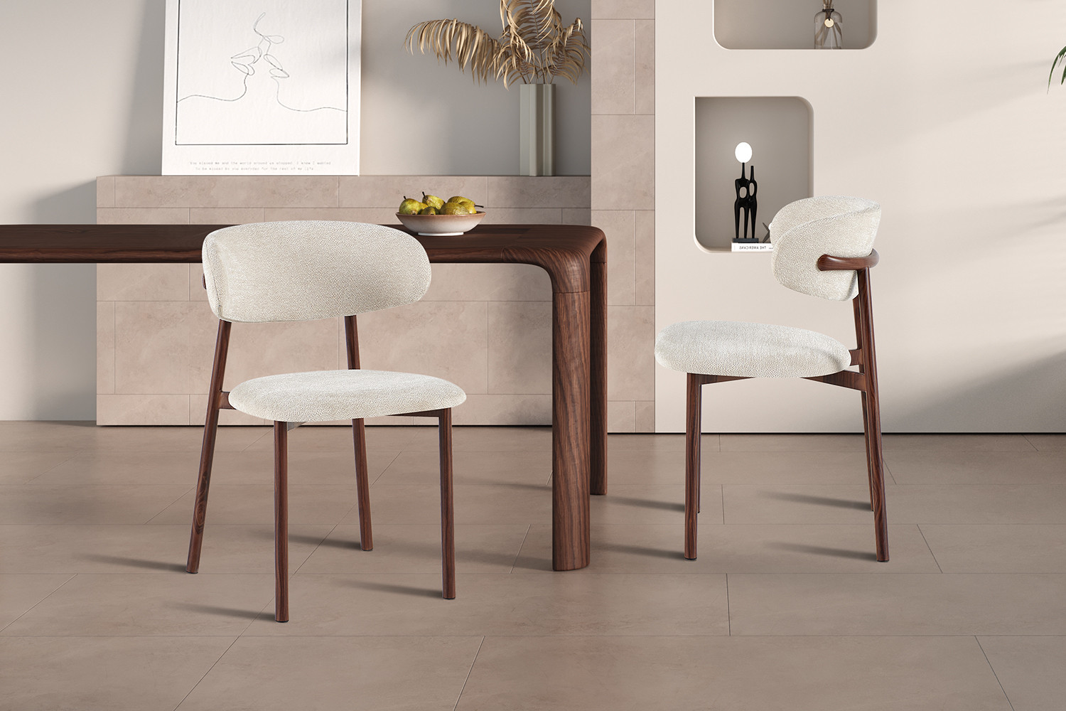 Image 3 for NEW - Stoel Coco Walnoot - Stof Fabb Raven 24 Beige