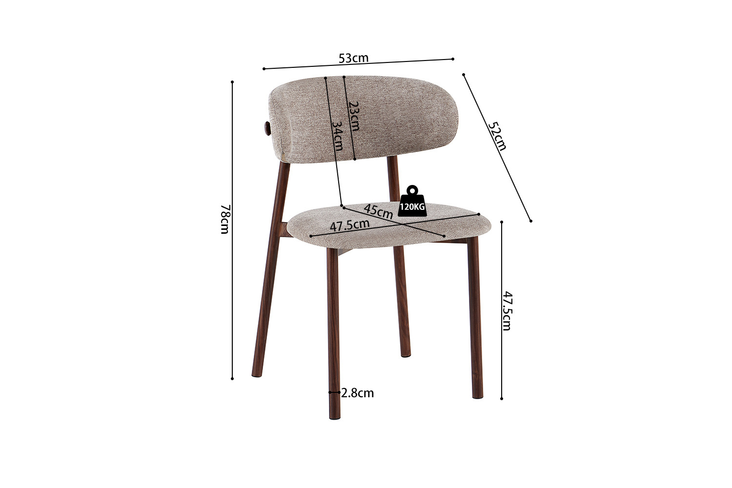 Image 12 for NEW - Stoel Coco Walnoot - Stof Fabb Raven 30 Zand