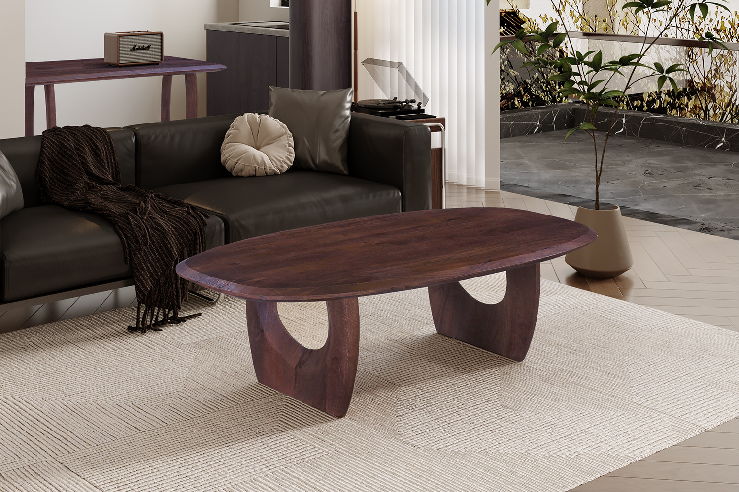 Image 1 for NEW - Salontafel Braga Deens Ovaal Mango hout Donkerbruin