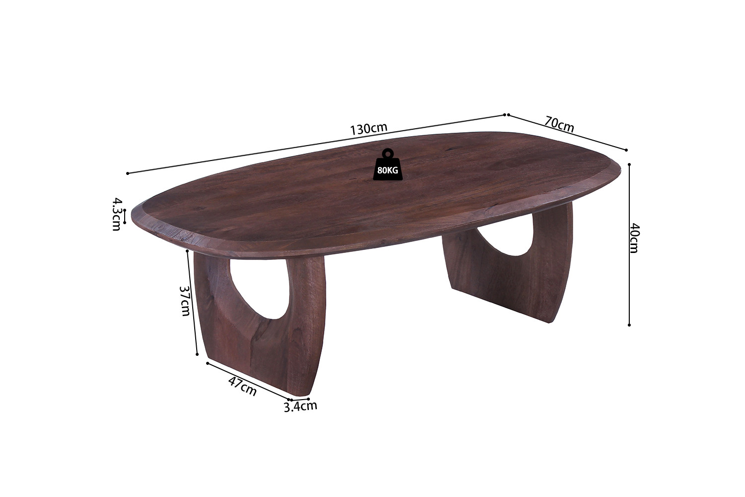 Image 8 for NEW - Salontafel Braga Deens Ovaal Mango hout Donkerbruin