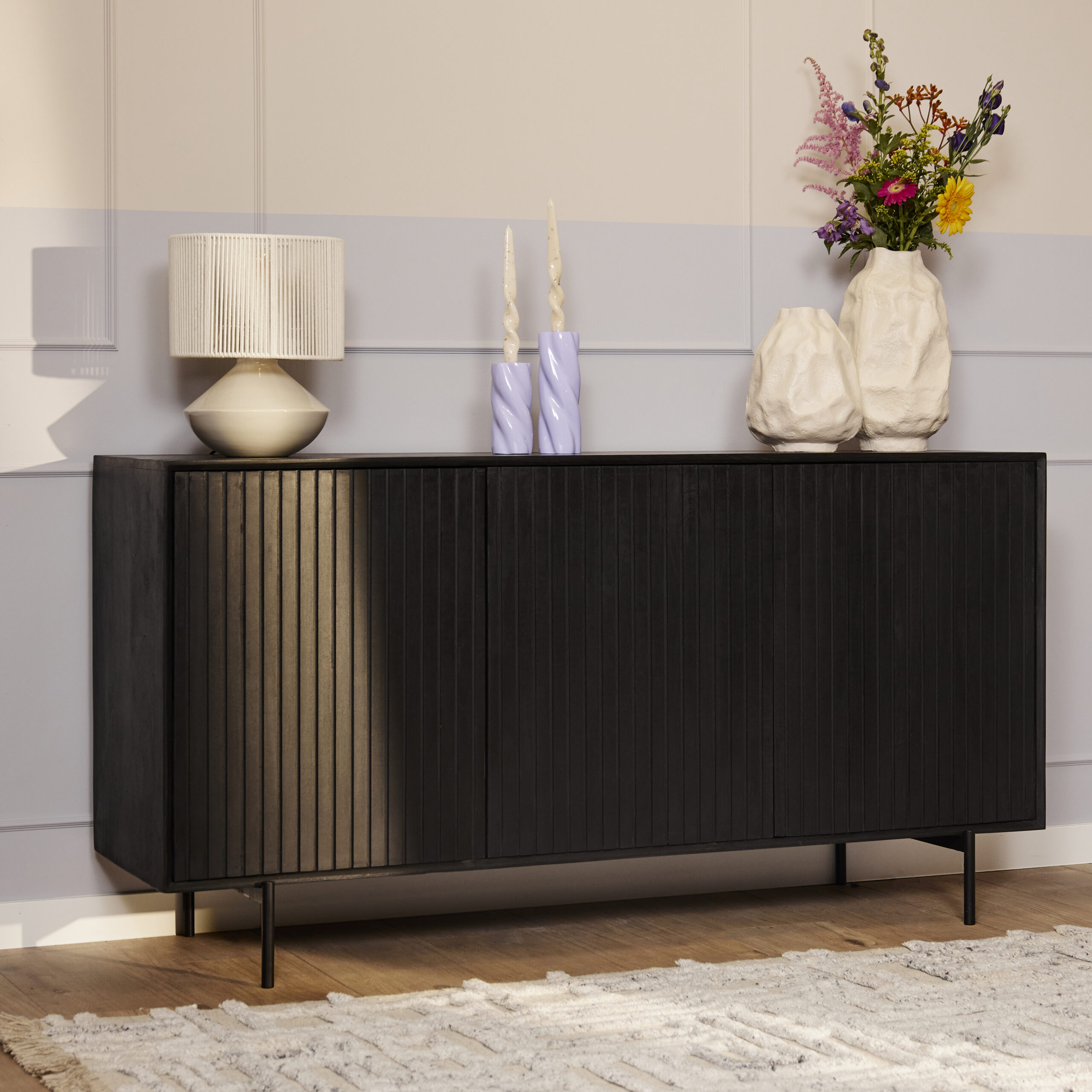 STF-5754_0 Dressoir Madison Zwart Mangohout 165 cm - Image 1