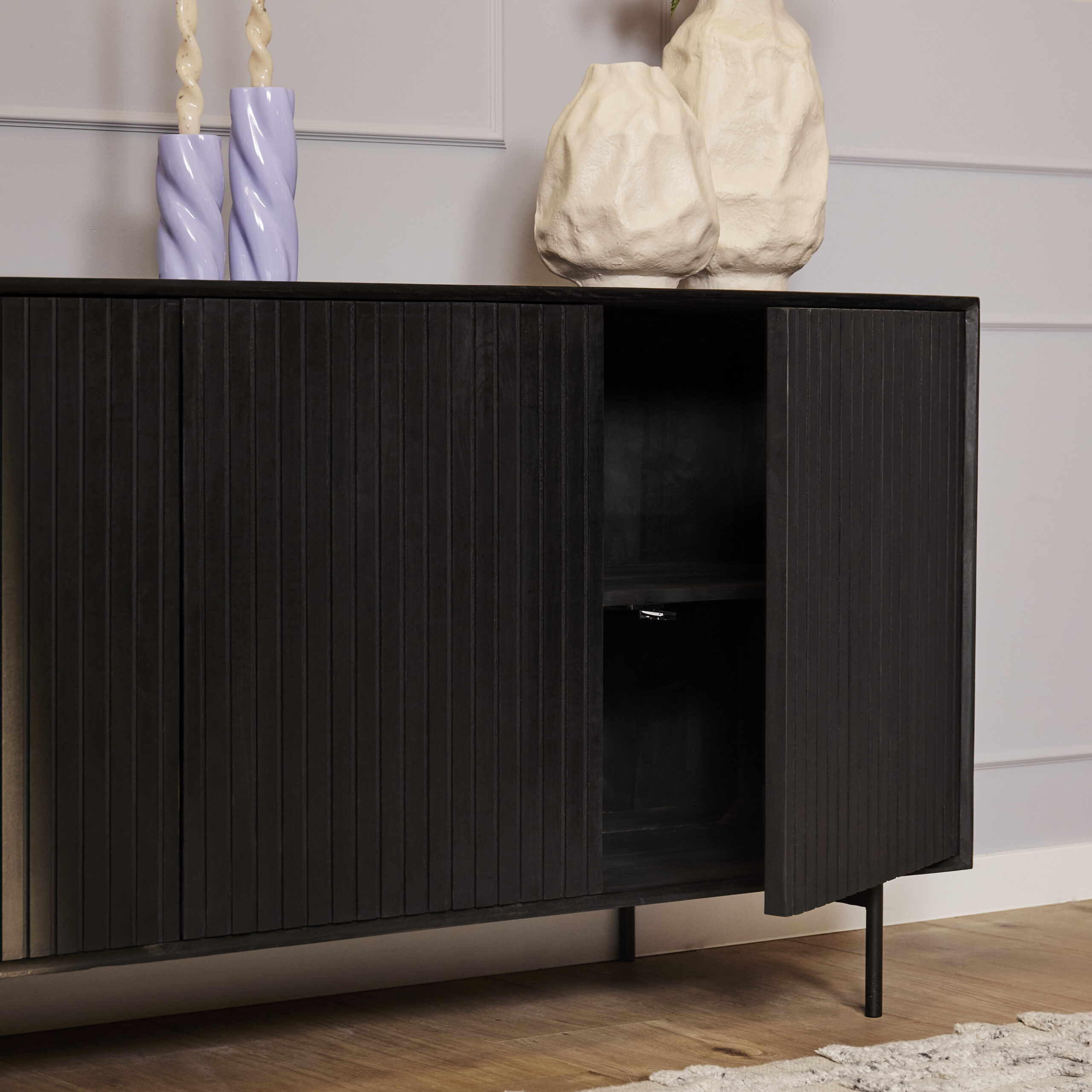 STF-5754_2 Dressoir Madison Zwart Mangohout 165 cm - Image 3
