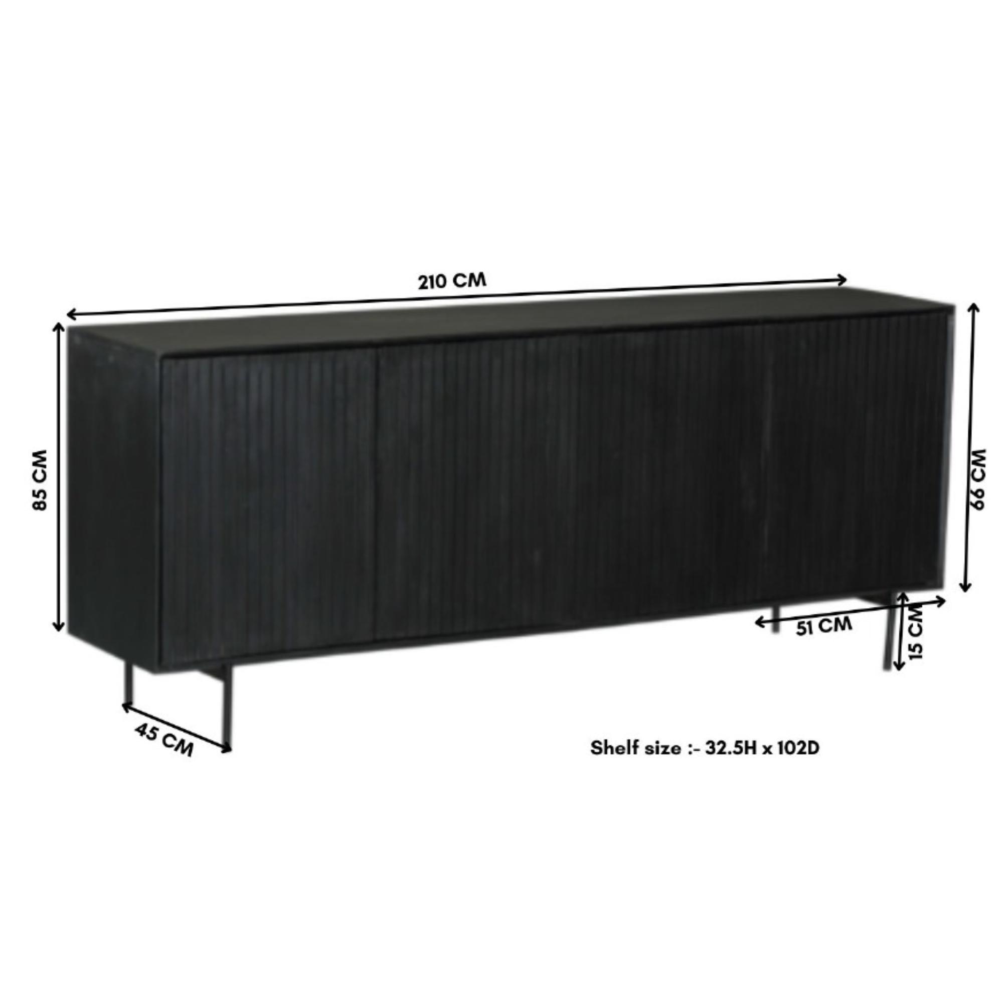Dressoir Madison Zwart Mangohout 210 cm - Image 10