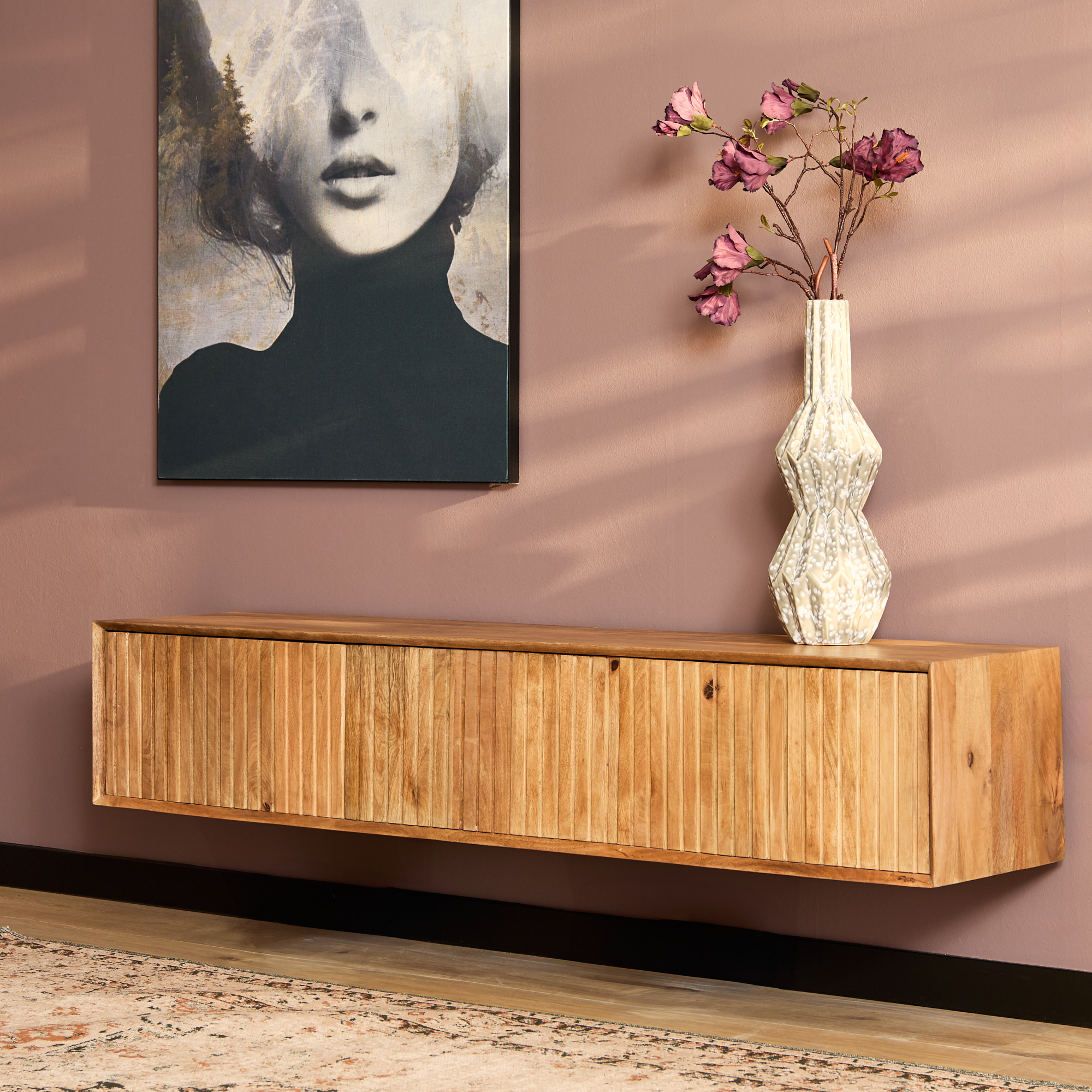 STF-7320_0 Zwevend tv meubel Madison Naturel Mangohout 160 cm - Image 1