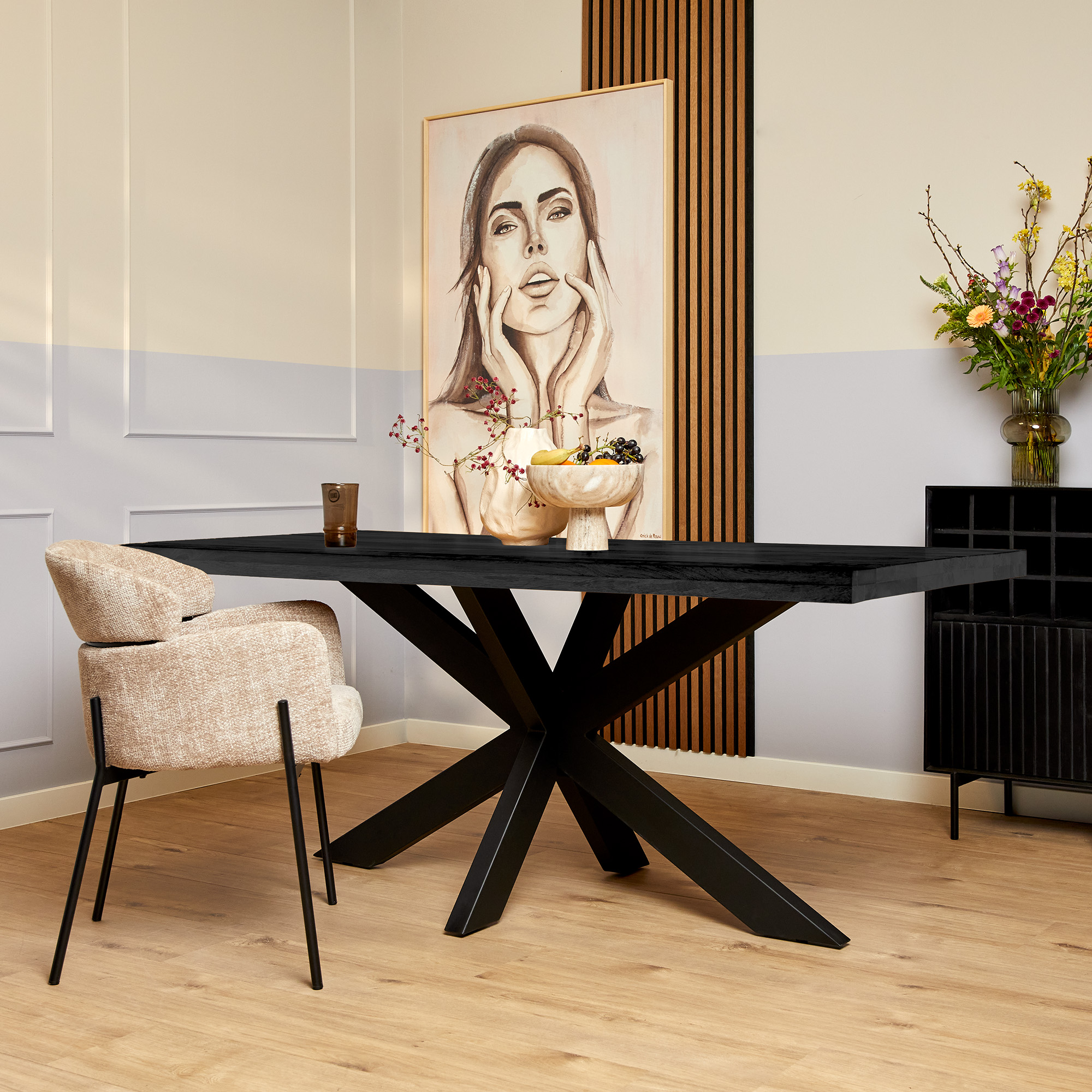 Rechthoekige eettafel Denver Zwart Mangohout 240 cm - Image 1