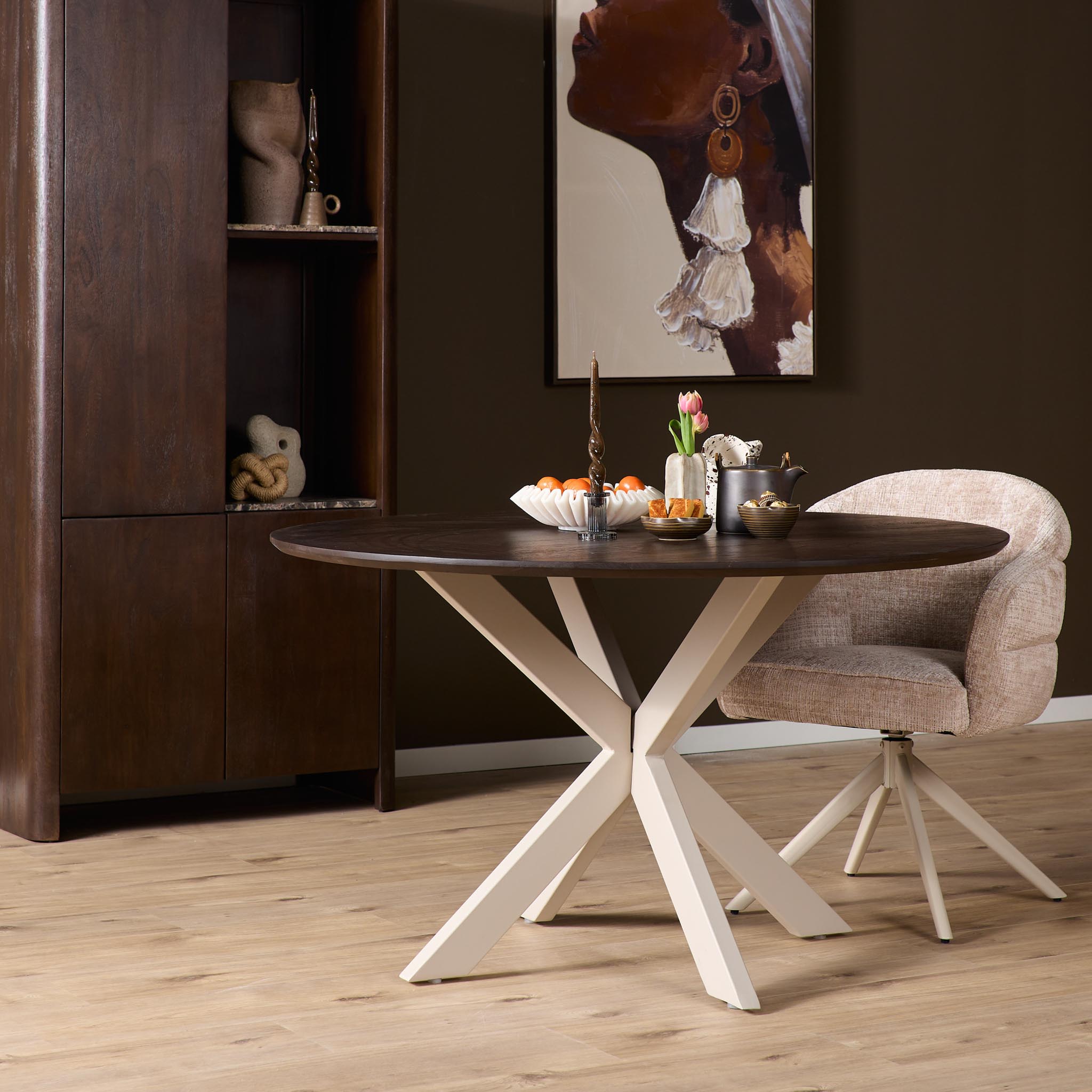 Ronde eettafel Madison Bruin Poot Zand Mangohout 110 cm - Image 1