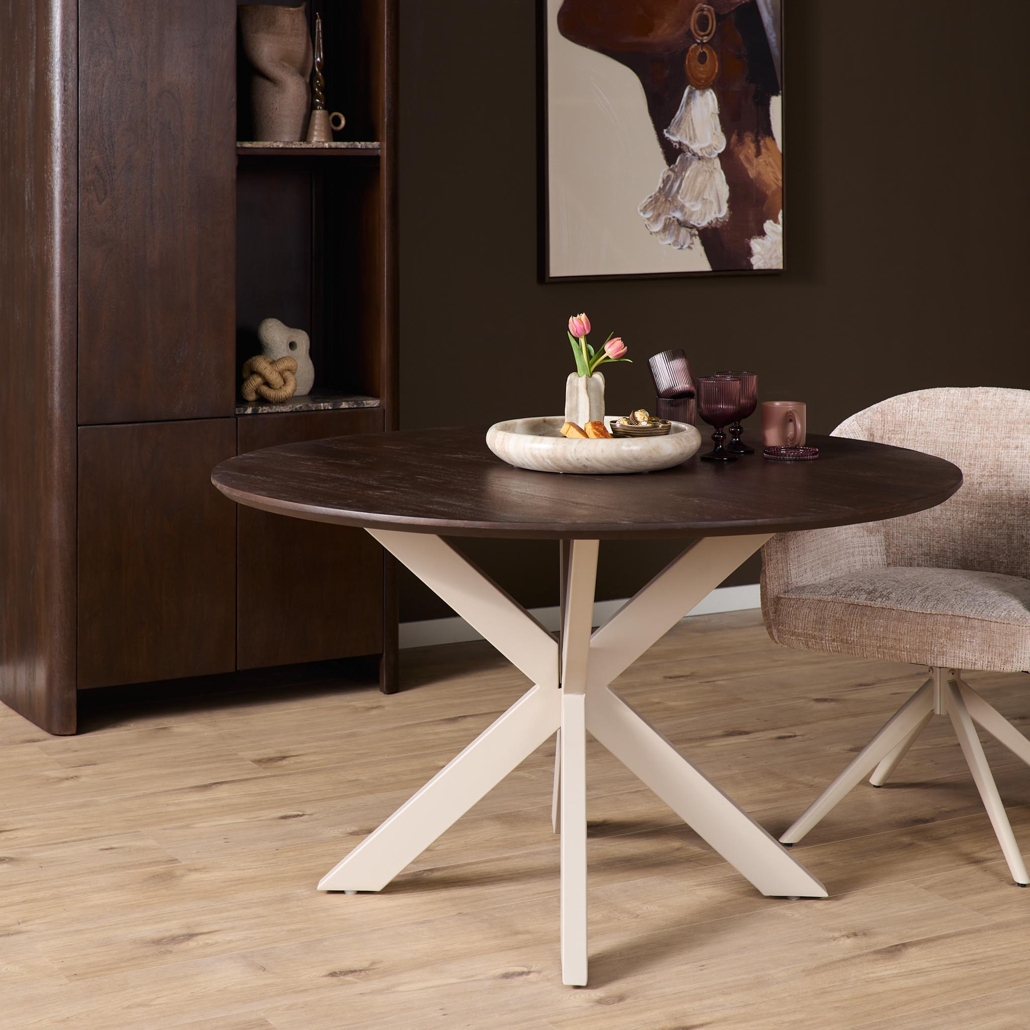 Ronde eettafel Madison Bruin Poot Zand Mangohout 110 cm - Image 2