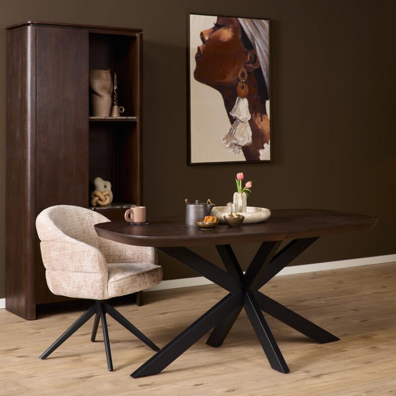 Deens ovale eettafel Madison Bruin Poot Zwart Mangohout 160 cm - Image 1