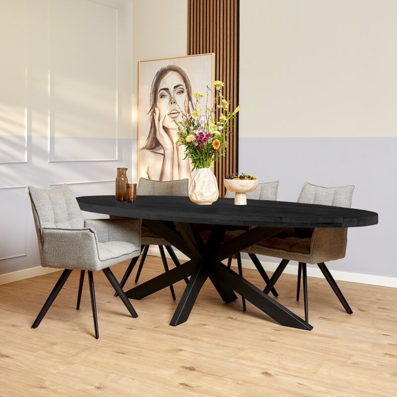 Ovale eettafel Denver Zwart Mangohout 240 cm - Image 1