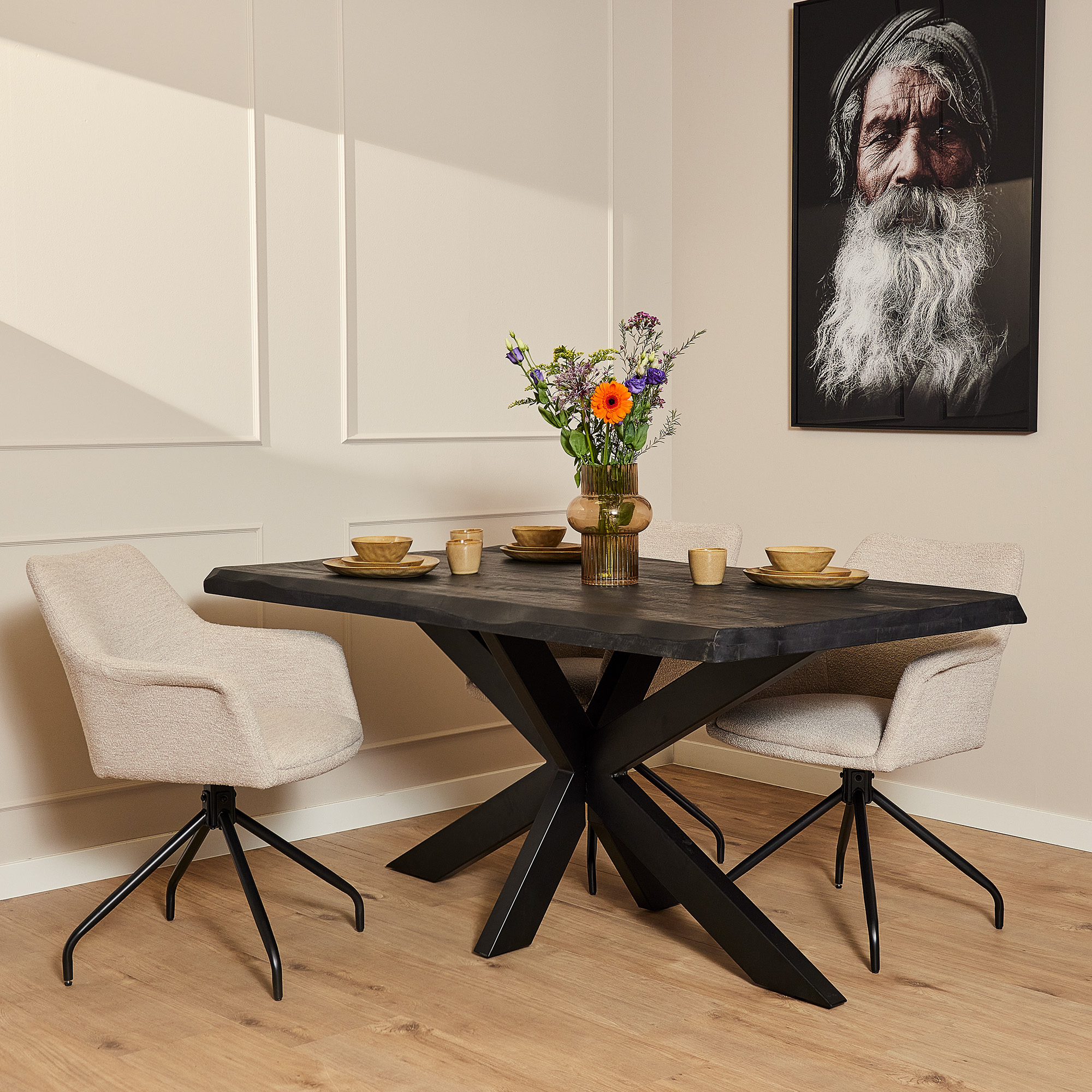 Boomstamtafel Boston Zwart Mangohout 160 cm - Image 1