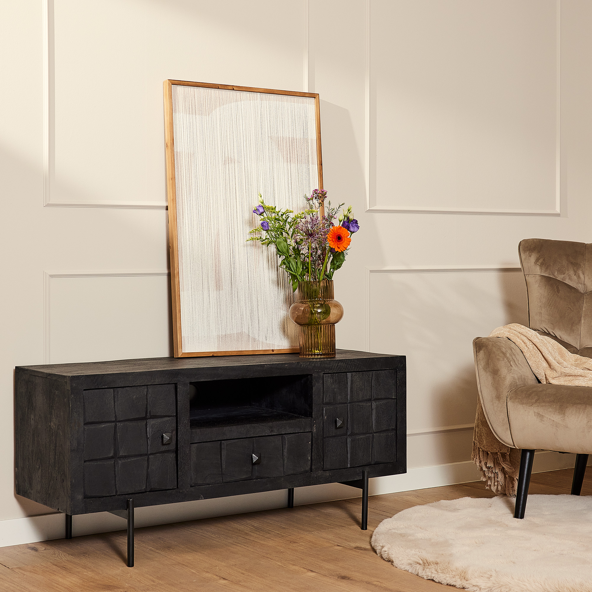 Tv meubel Brandy Zwart Mangohout 120 cm - Image 1