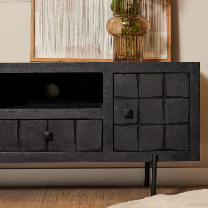 Tv meubel Brandy Zwart Mangohout 120 cm - Image 2