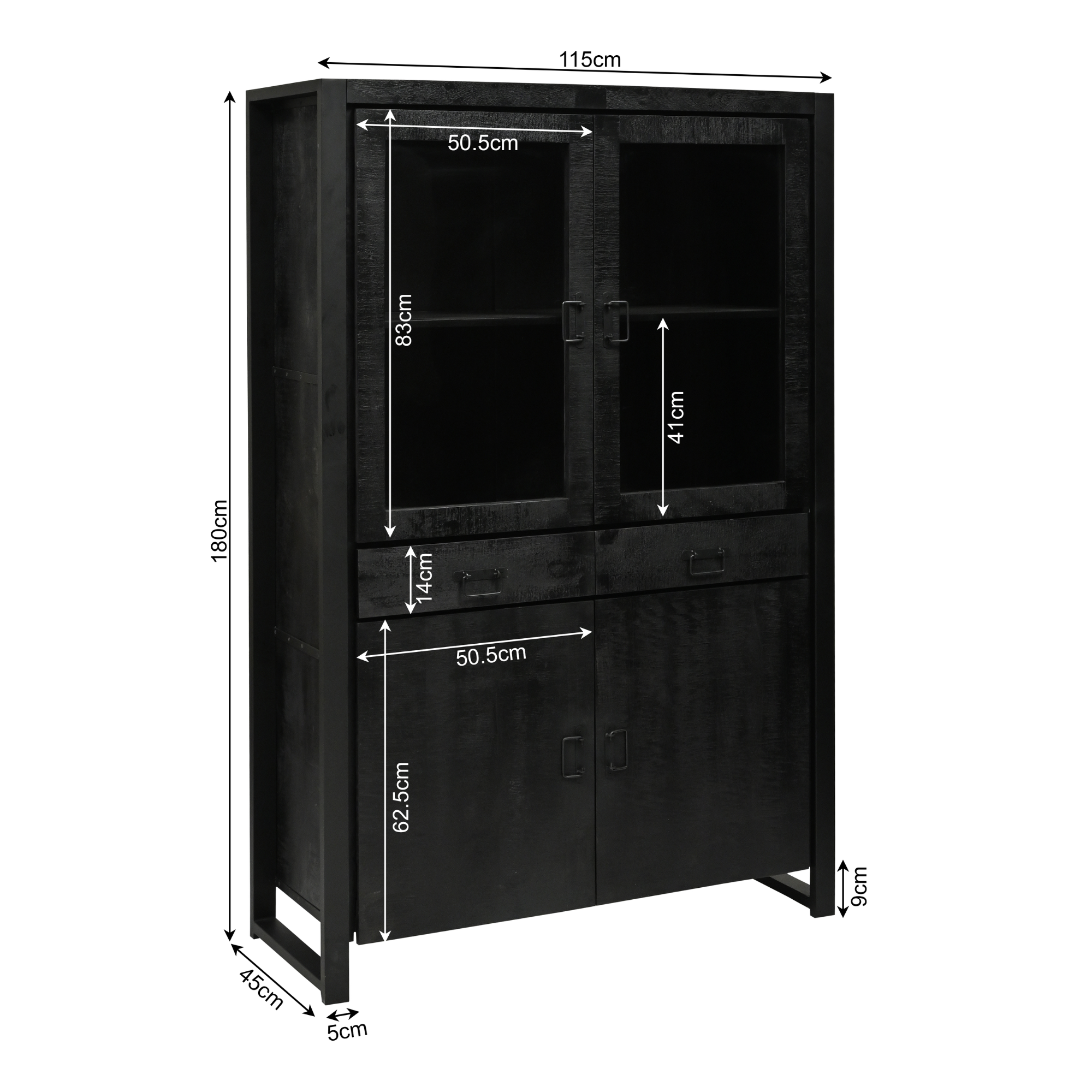 Vitrinekast Boaz Zwart Mangohout 115 cm - Image 7
