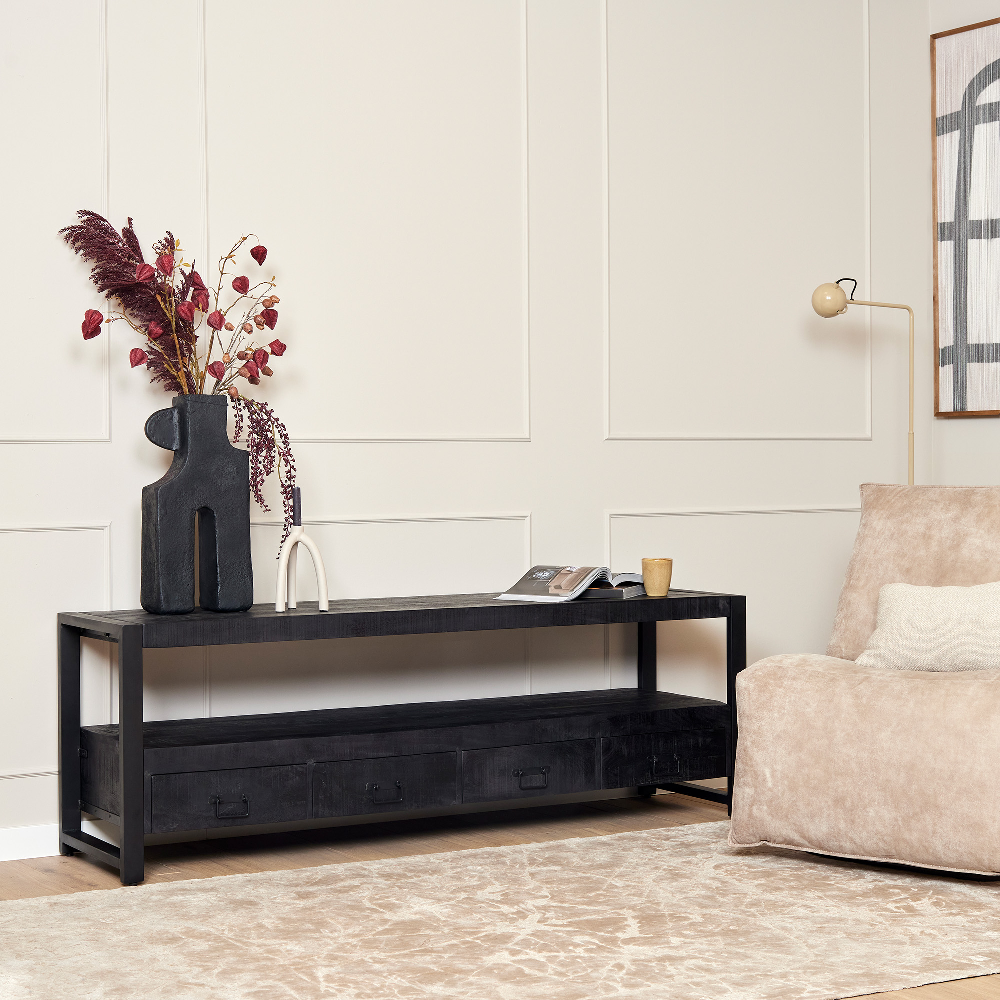 Tv meubel Boaz Zwart Mangohout 180 cm - Image 1