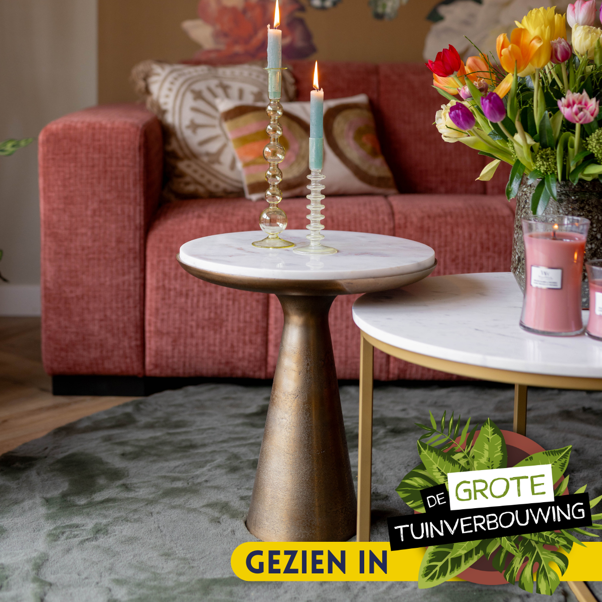 Bijzettafel Essy Wit Marmer/metaal 45 cm - Image 1