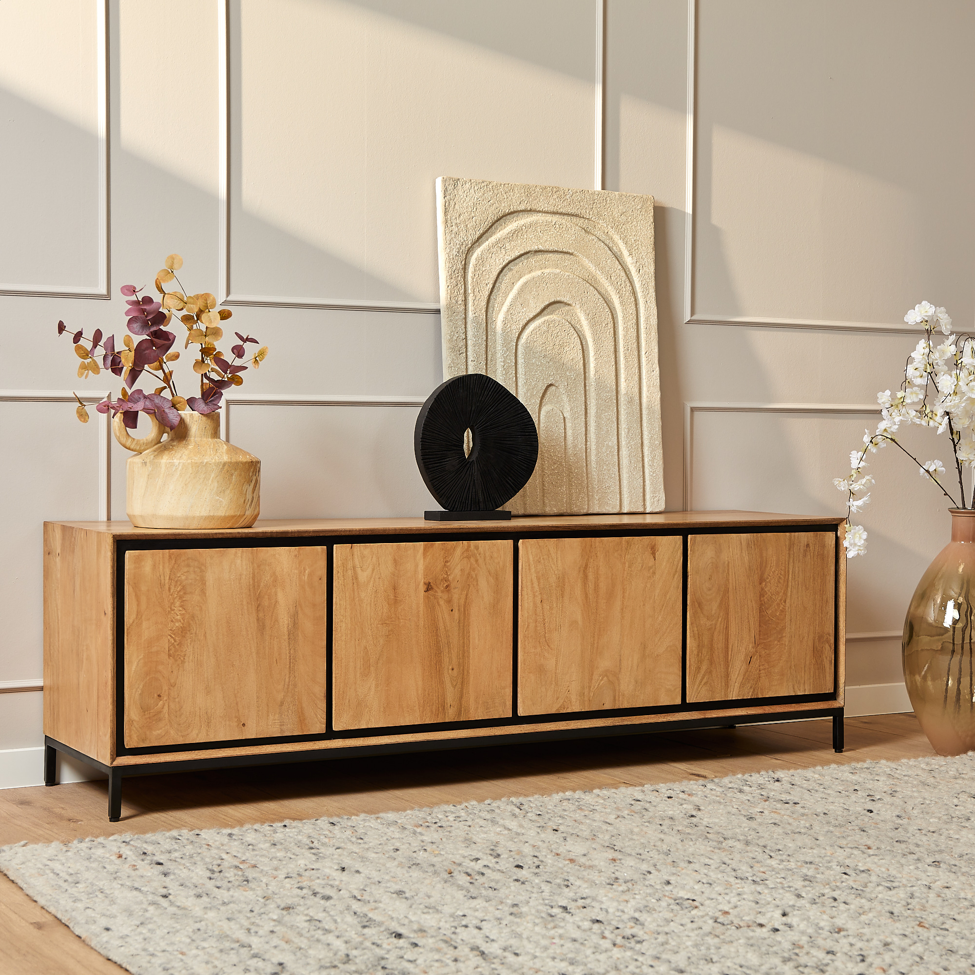 Tv meubel RichWood Naturel Mangohout 180 cm - Image 9