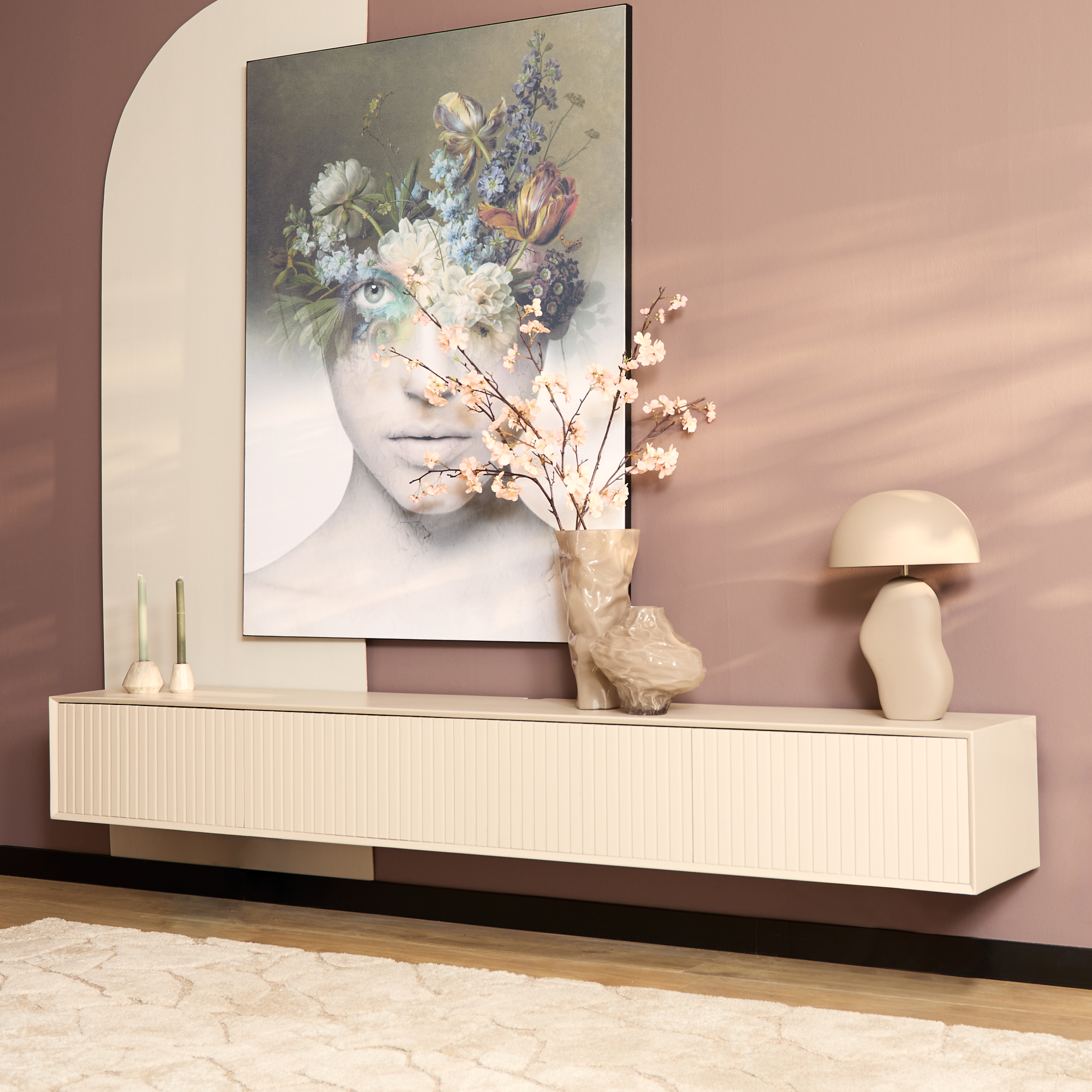 Zwevend tv meubel Madison Zand Mangohout 240 cm - Image 1