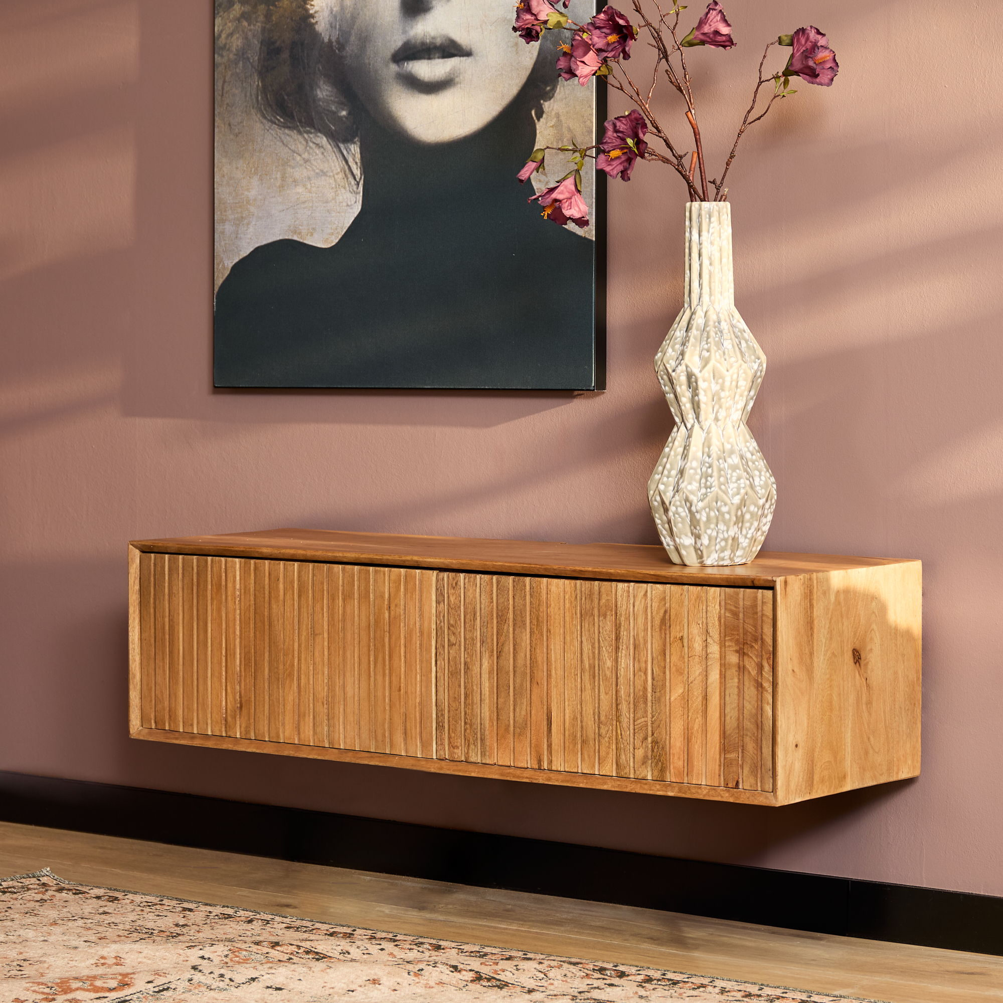 Zwevend tv meubel Madison Naturel Mangohout 120 cm - Image 1