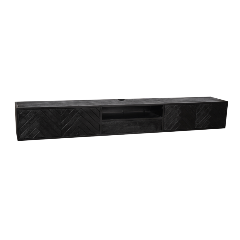 Zwevend tv meubel New York Zwart Mangohout 280 cm - Image 1
