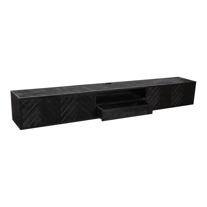 Zwevend tv meubel New York Zwart Mangohout 280 cm - Image 2