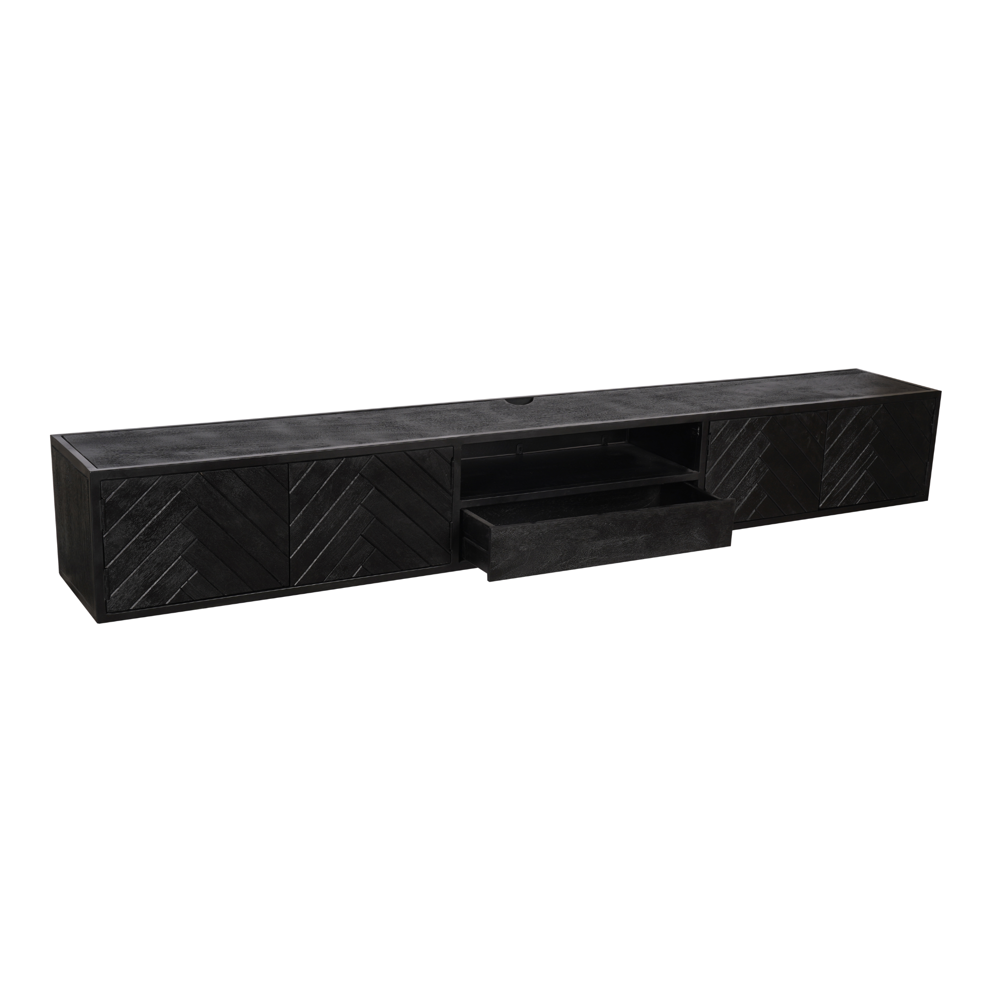 Zwevend tv meubel New York Zwart Mangohout 280 cm - Image 2