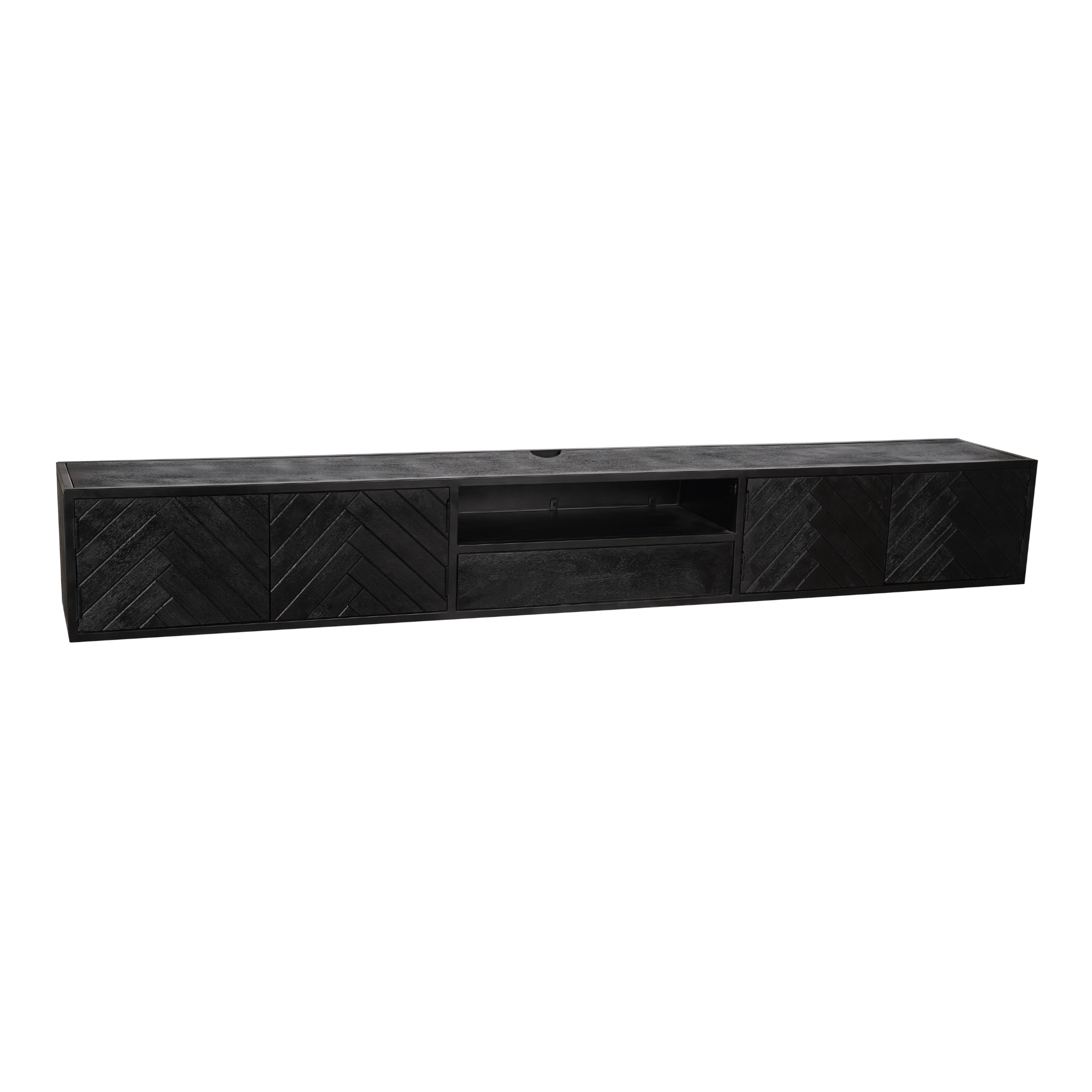 Zwevend tv meubel New York Zwart Mangohout 280 cm - Image 6