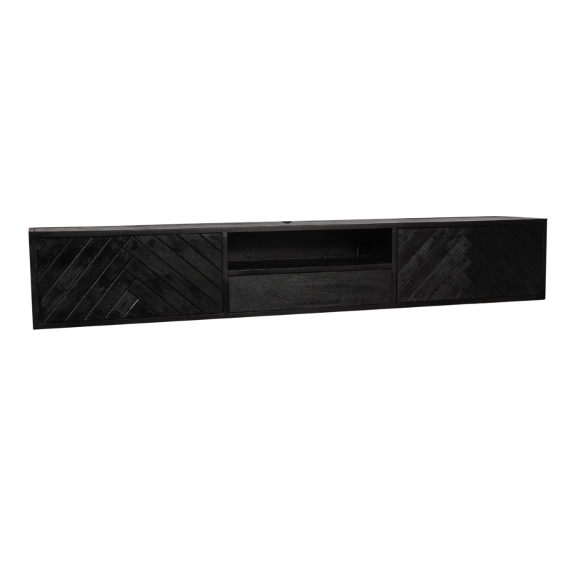 Zwevend tv meubel New York Zwart Mangohout 240 cm - Image 5