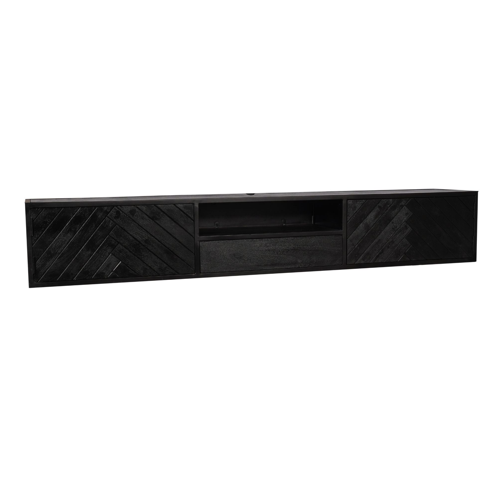 Zwevend tv meubel New York Zwart Mangohout 240 cm - Image 5