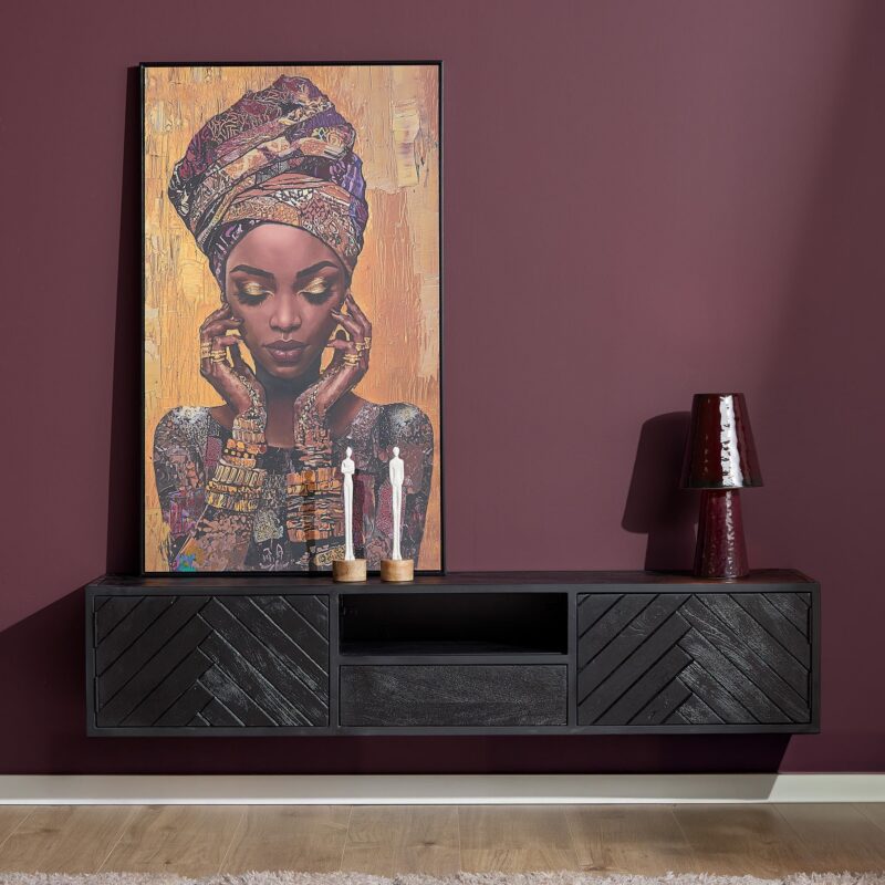Zwevend tv meubel New York Zwart Mangohout 160 cm - Image 1