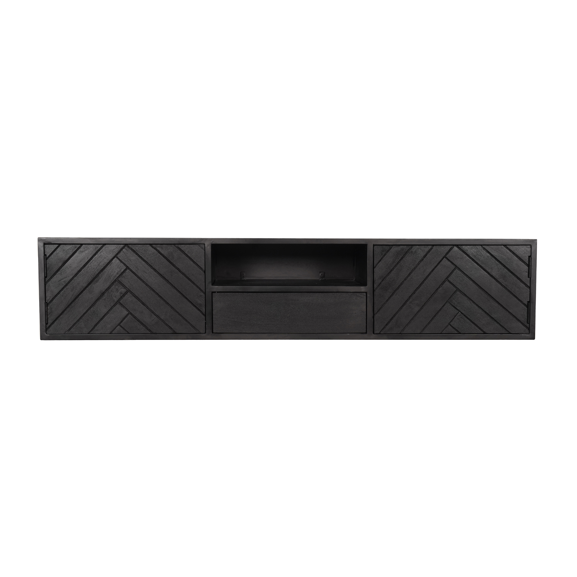 STF-8520_4 Zwevend tv meubel New York Zwart Mangohout 160 cm - Image 5