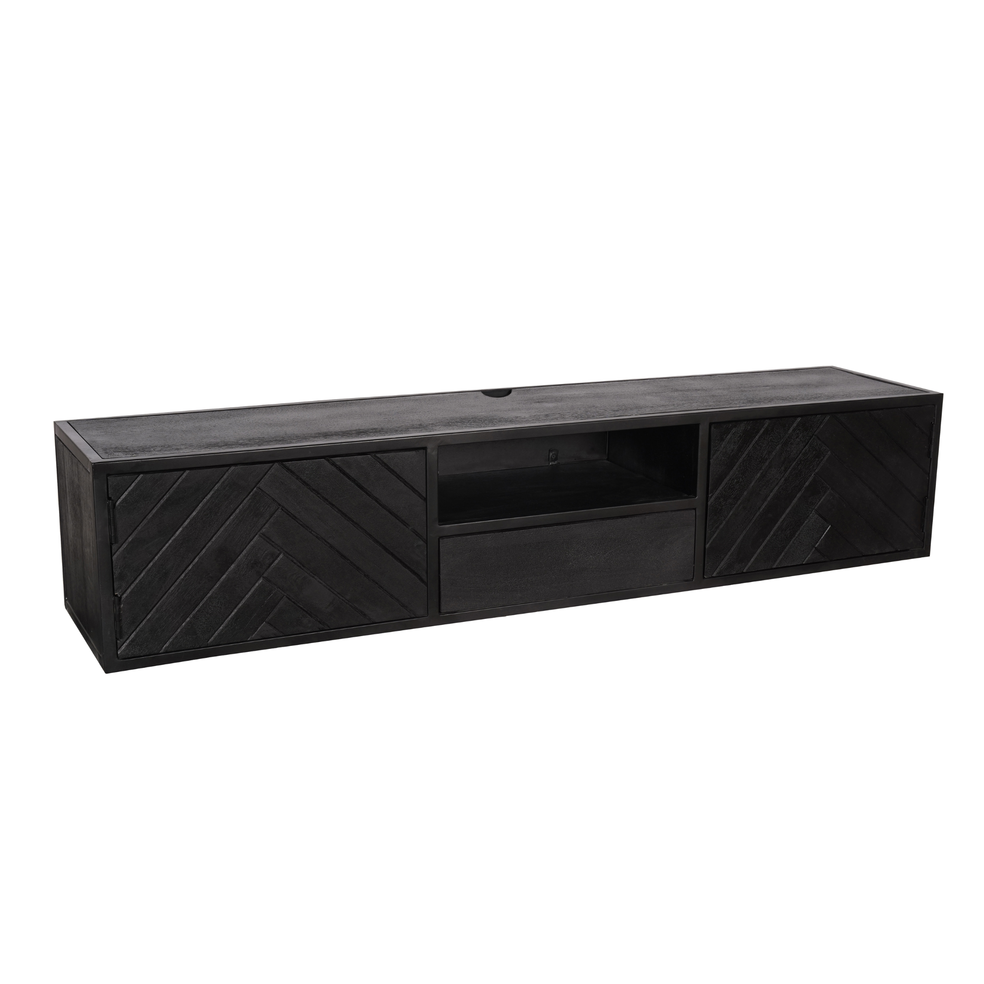 STF-8520_5 Zwevend tv meubel New York Zwart Mangohout 160 cm - Image 6