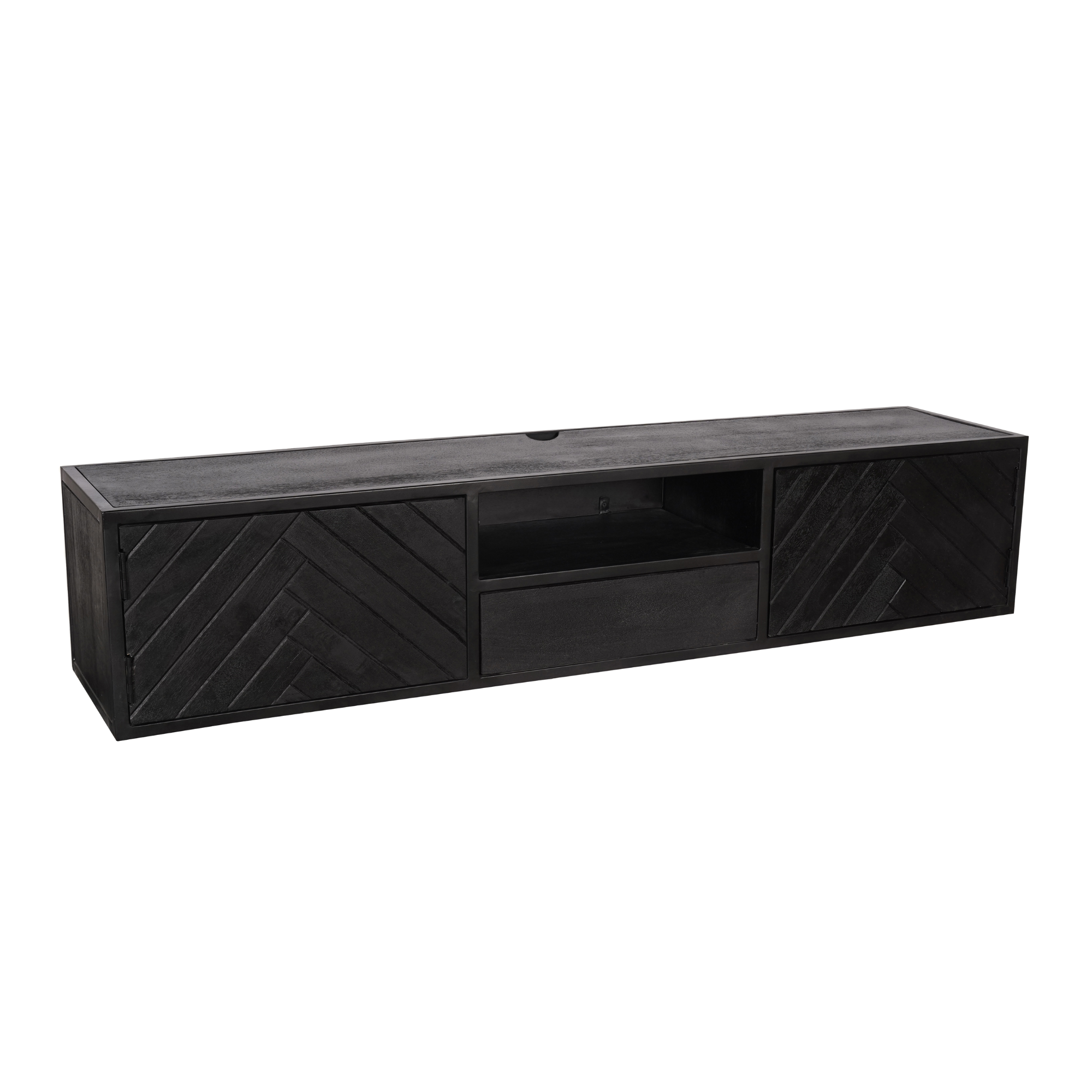 STF-8520_9 Zwevend tv meubel New York Zwart Mangohout 160 cm - Image 10