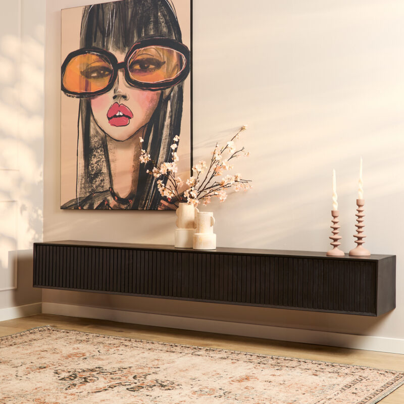 Zwevend tv meubel Madison Zwart Mangohout 240 cm - Image 1