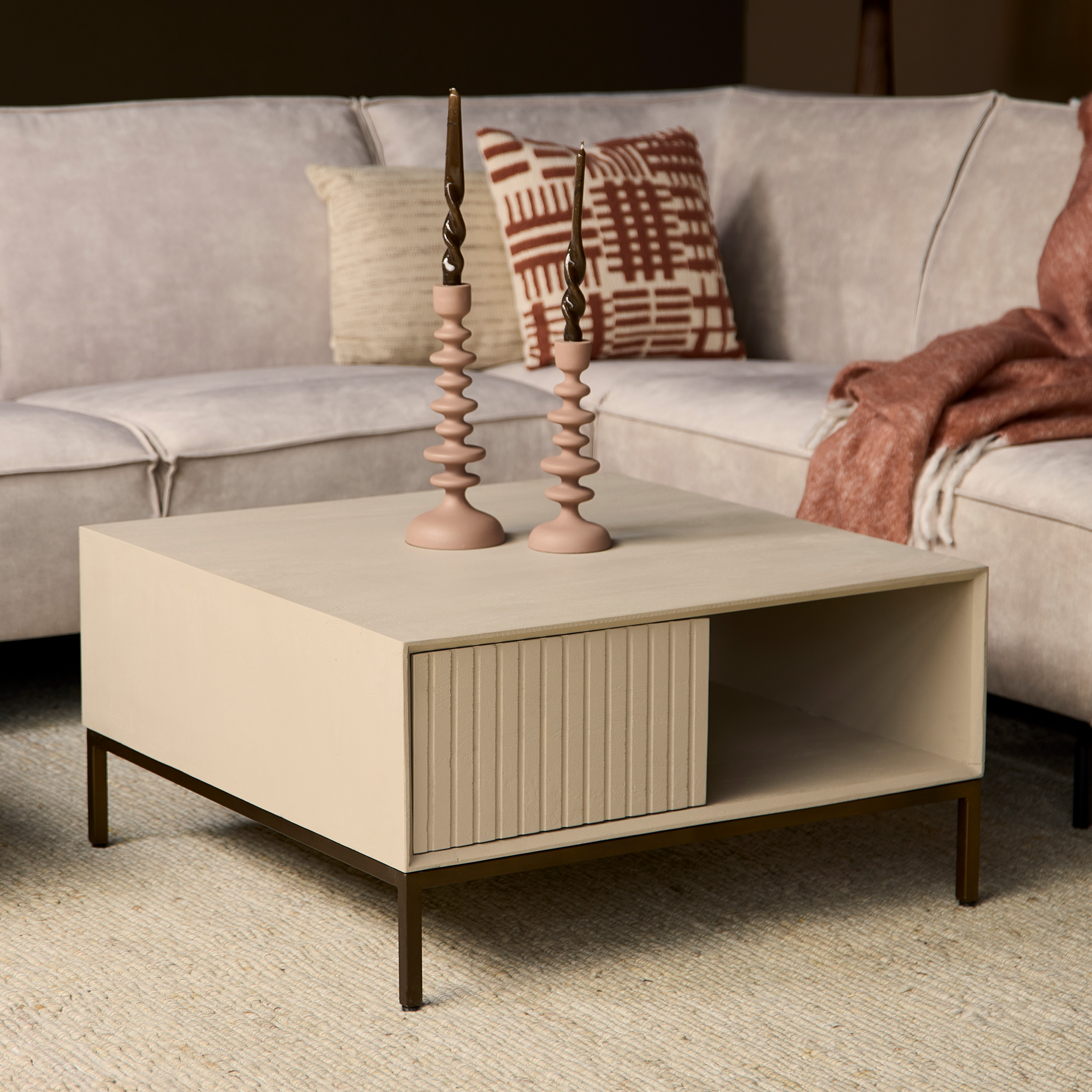 Vierkante salontafel Madison Zand Mangohout 80 cm - Image 1